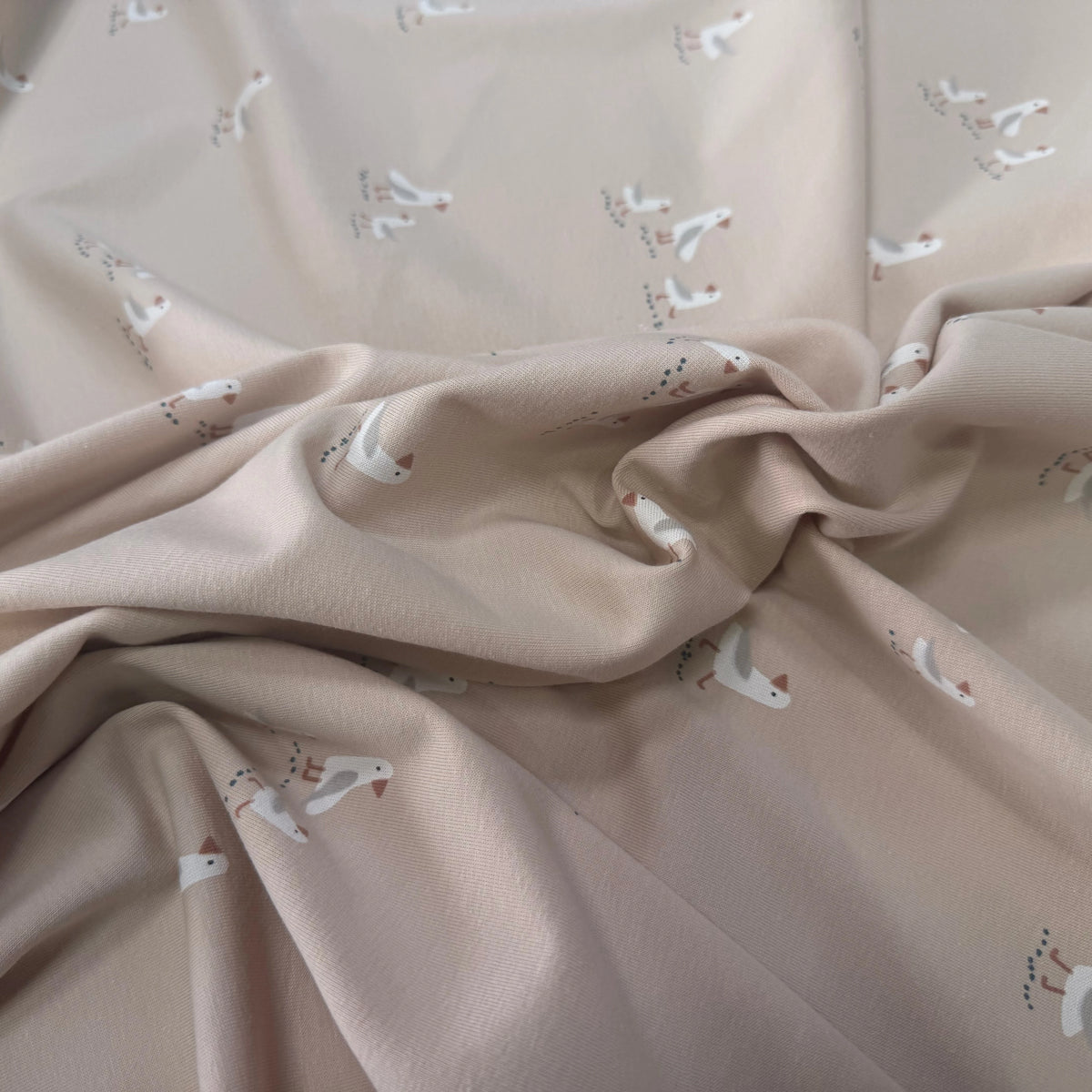 JERSEY DE COTON OISEAUX BEIGE - My Little Coupon