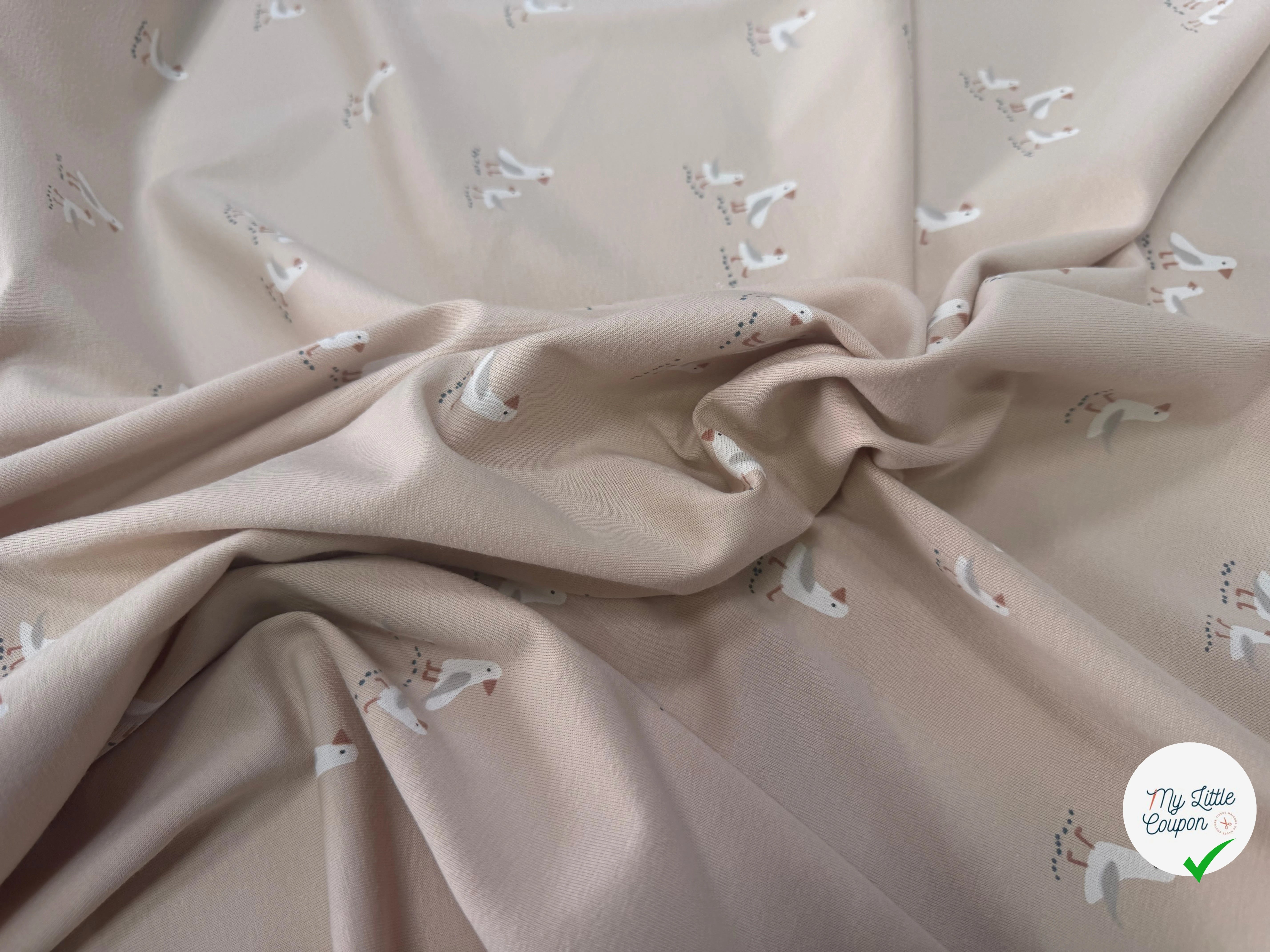 JERSEY DE COTON OISEAUX BEIGE - My Little Coupon