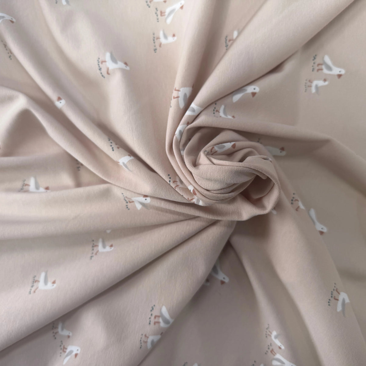 JERSEY DE COTON OISEAUX BEIGE - My Little Coupon