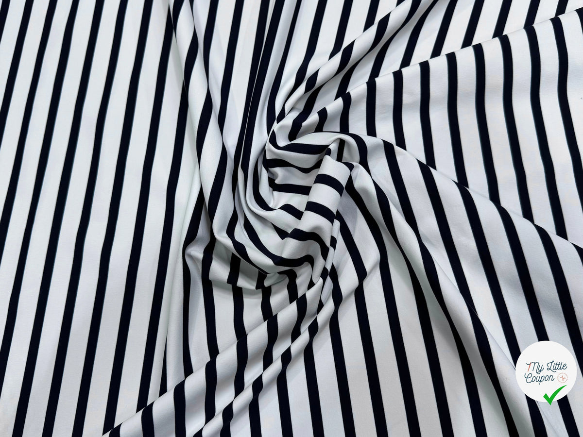 JERSEY DE COTON PEAU DE PÊCHE ULTRA STRETCH RAYURES BLANC ET NAVY FABRICATION RÉGION DE TROYES 🇫🇷 - My Little Coupon