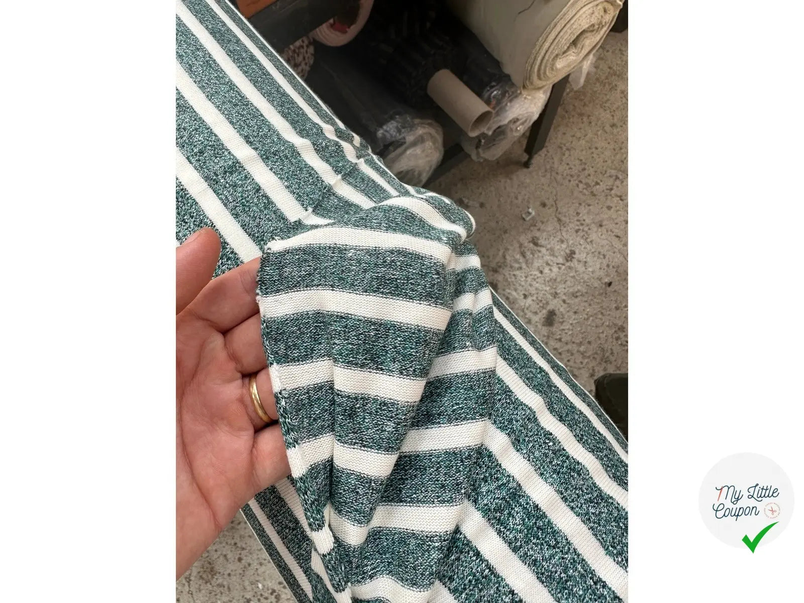 JERSEY DE COTON RAYURES ECRU FOND VERT CHINE MSO