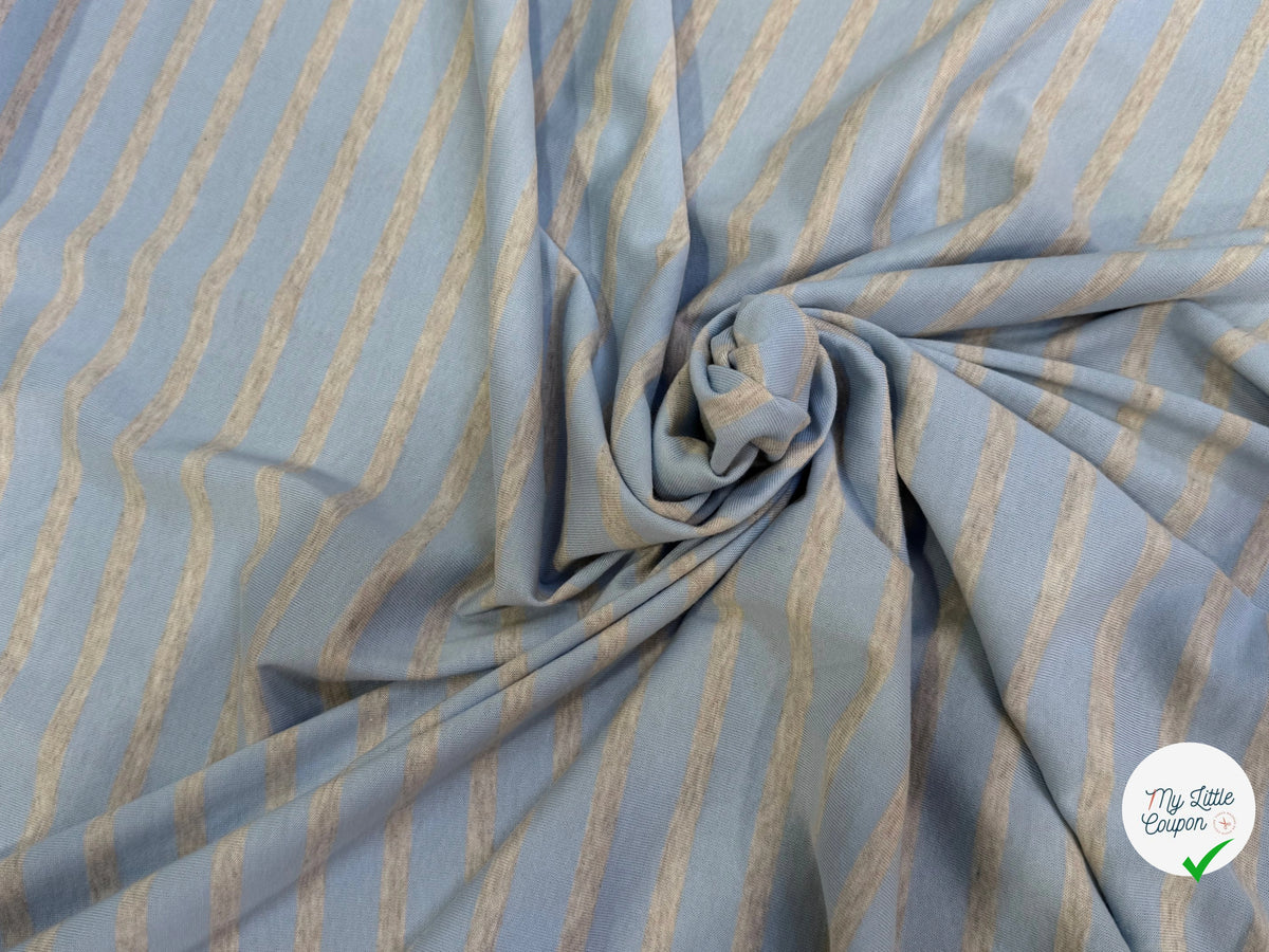 JERSEY DE COTON RAYURES GRISES FOND BLEU CIEL FABRICATION RÉGION DE TROYES 🇫🇷 - My Little Coupon