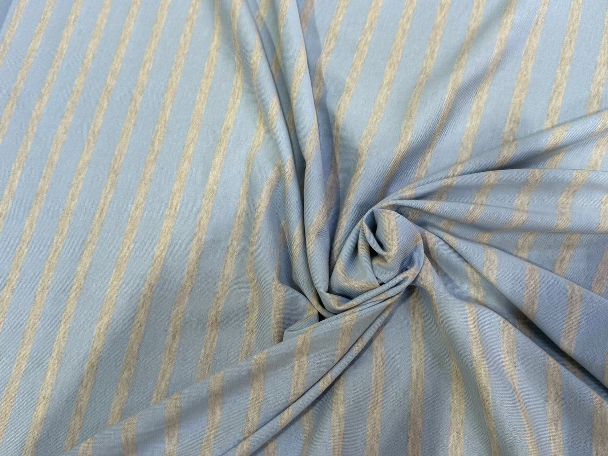 JERSEY DE COTON RAYURES GRISES FOND BLEU CIEL FABRICATION RÉGION DE TROYES 🇫🇷 - My Little Coupon