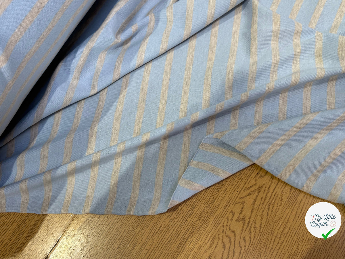 JERSEY DE COTON RAYURES GRISES FOND BLEU CIEL FABRICATION RÉGION DE TROYES 🇫🇷 - My Little Coupon