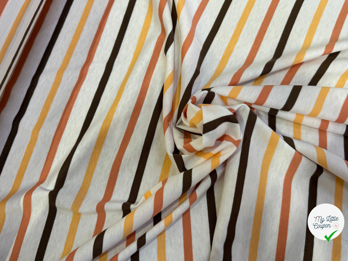 JERSEY DE COTON SUPER DOUX STRETCH RAYURES MULTICOLORES ORANGE JAUNE NOIR FABRICATION RÉGION DE TROYES 🇫🇷 - My Little Coupon