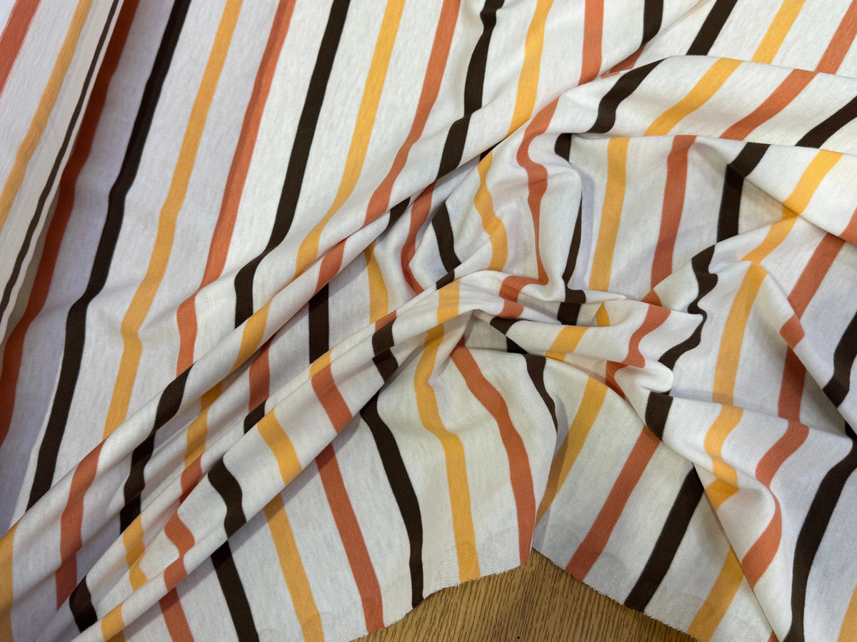 JERSEY DE COTON SUPER DOUX STRETCH RAYURES MULTICOLORES ORANGE JAUNE NOIR FABRICATION RÉGION DE TROYES 🇫🇷 - My Little Coupon