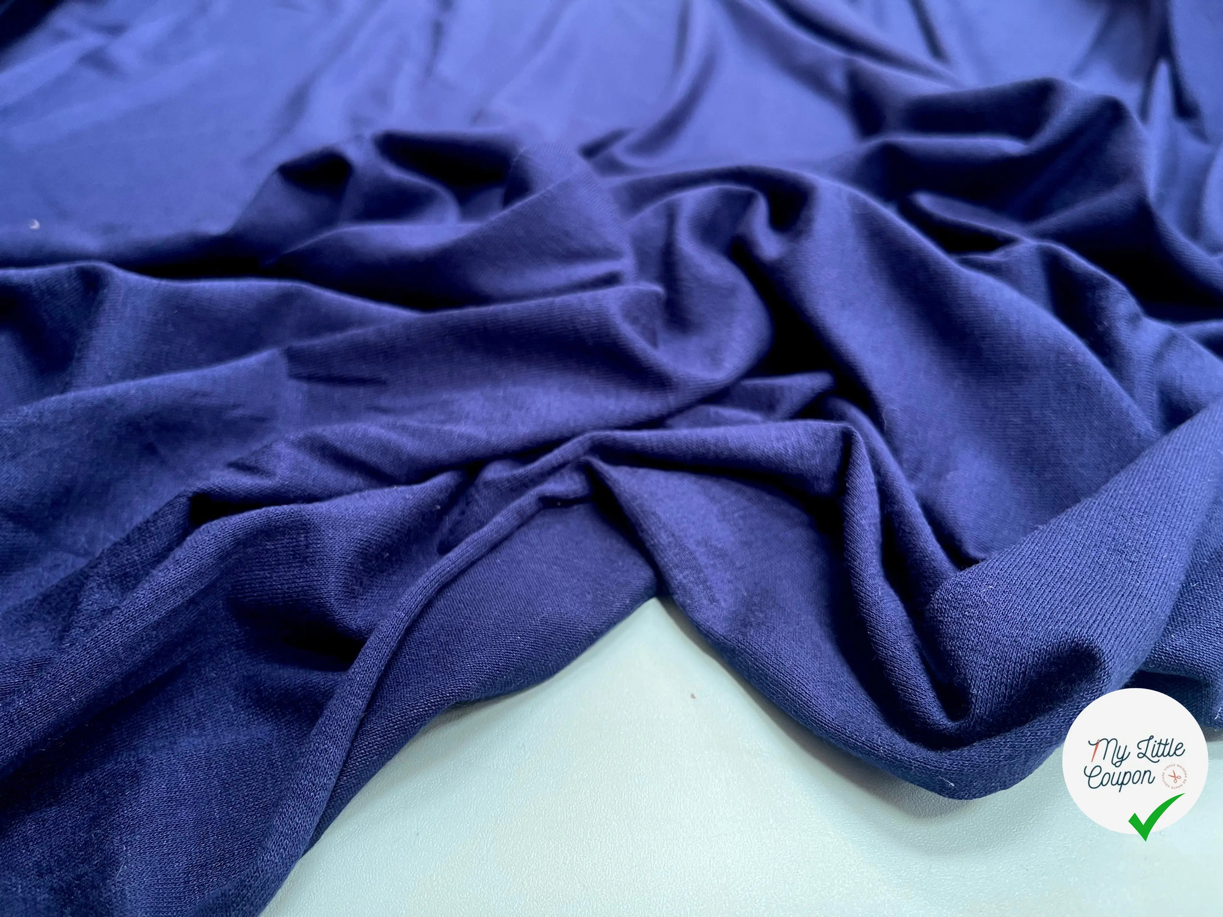 JERSEY DE COTON UNI BLEU MARINE - My Little Coupon