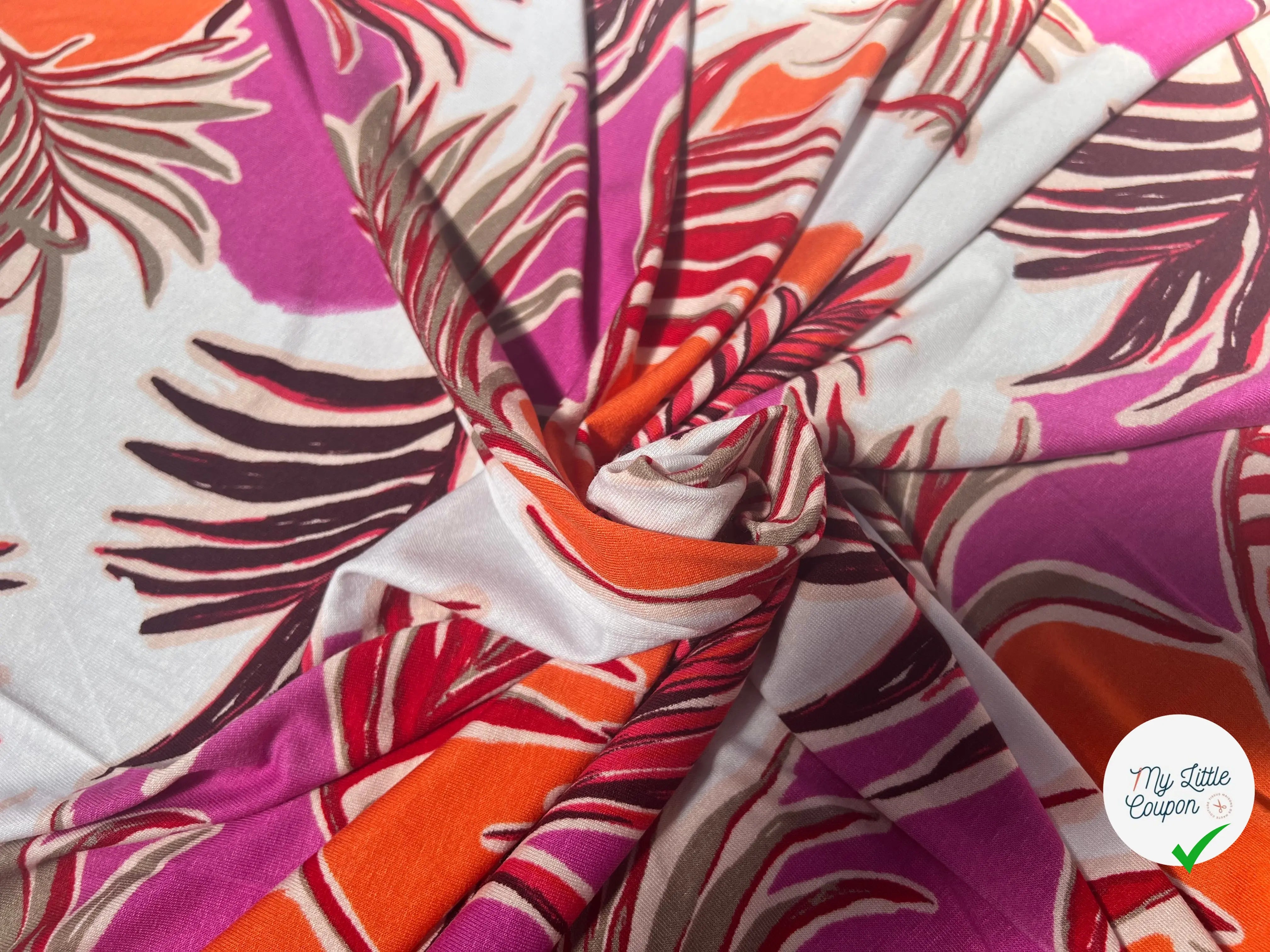JERSEY DE VISCOSE TISSU IMPRIMÉ ABSTRAIT FUCHSIA - My Little Coupon