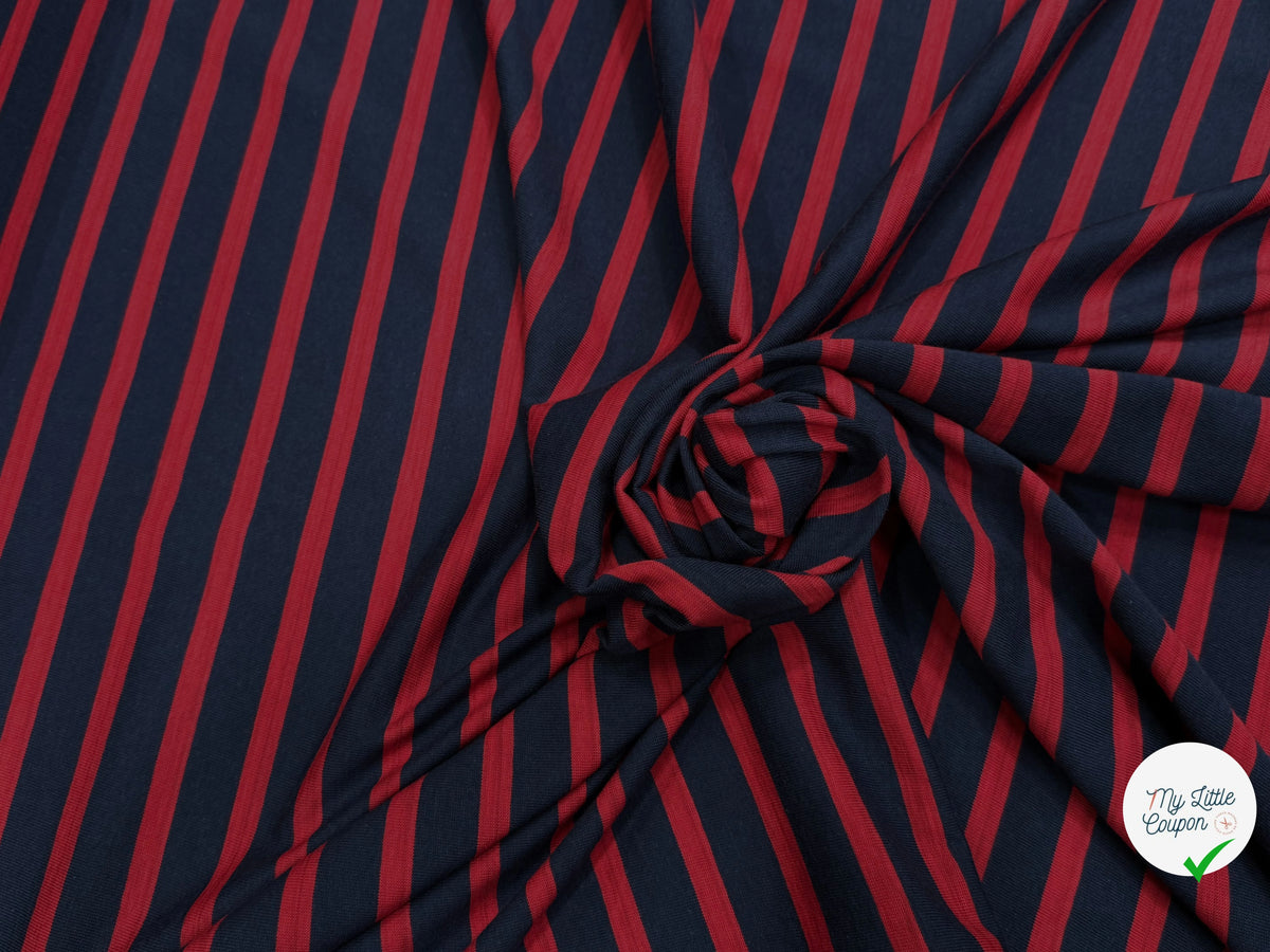 JERSEY MARINIÈRE RAYURES BLEU MARINE ET ROUGE COTON STRETCH FABRICATION RÉGION DE TROYES 🇫🇷 - My Little Coupon