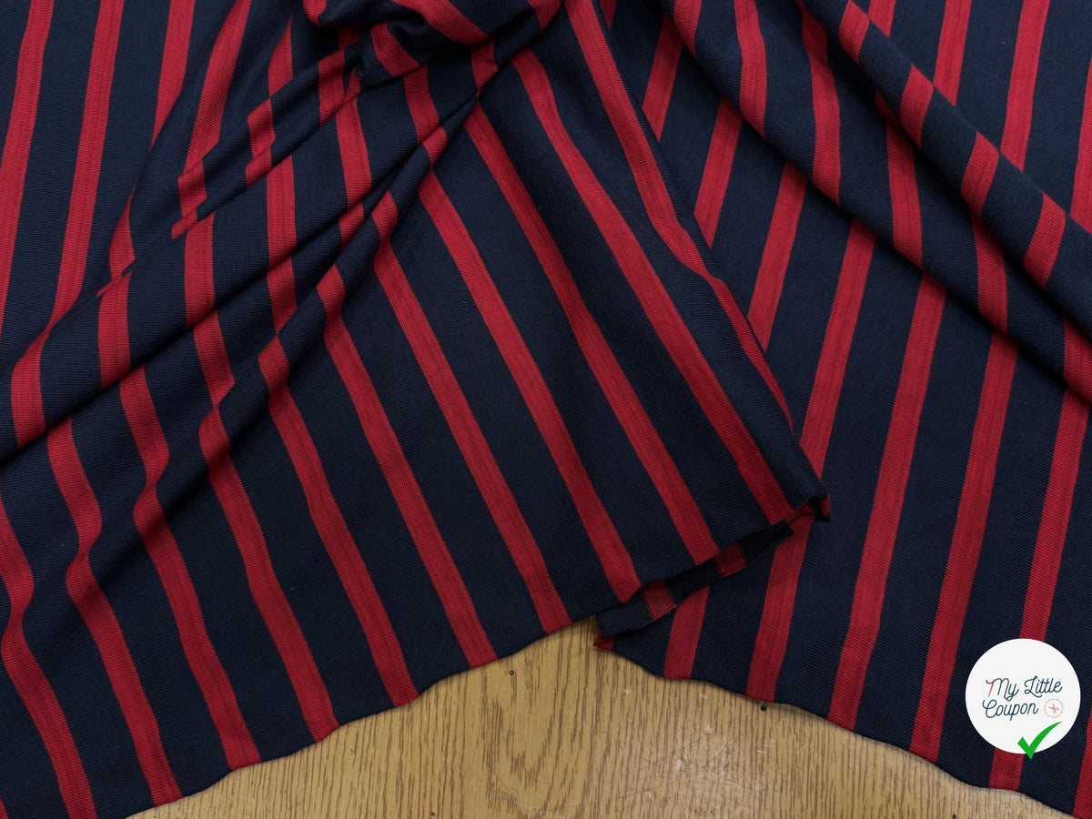 JERSEY MARINIÈRE RAYURES BLEU MARINE ET ROUGE COTON STRETCH FABRICATION RÉGION DE TROYES 🇫🇷 - My Little Coupon