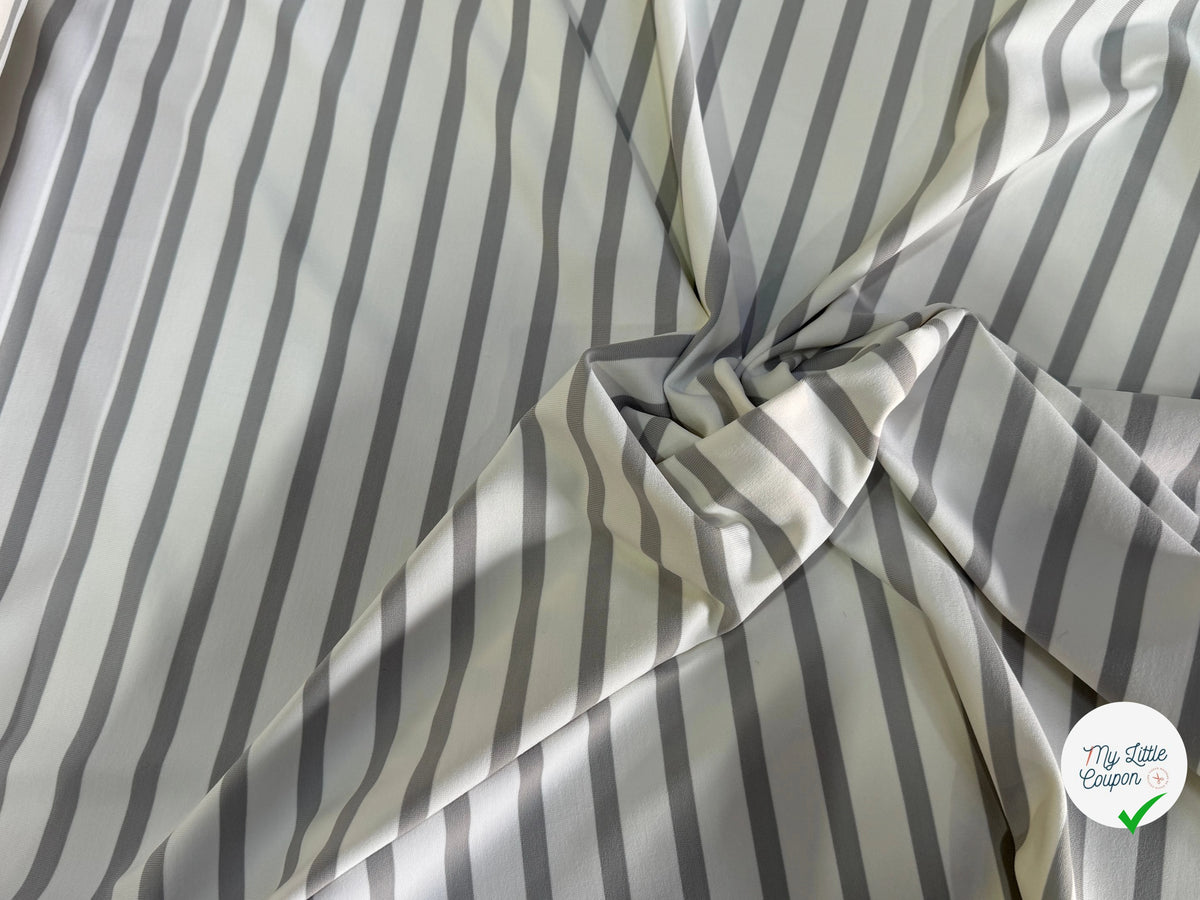 JERSEY PEAU DE PÊCHE ULTRA STRETCH RAYURES BLANC ET GRIS FABRICATION RÉGION DE TROYES 🇫🇷 - My Little Coupon