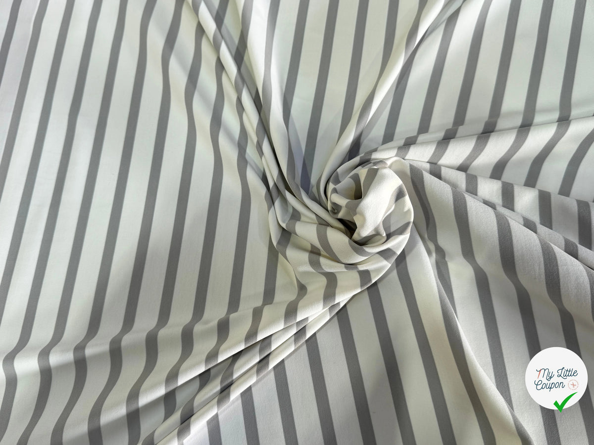 JERSEY PEAU DE PÊCHE ULTRA STRETCH RAYURES BLANC ET GRIS FABRICATION RÉGION DE TROYES 🇫🇷 - My Little Coupon
