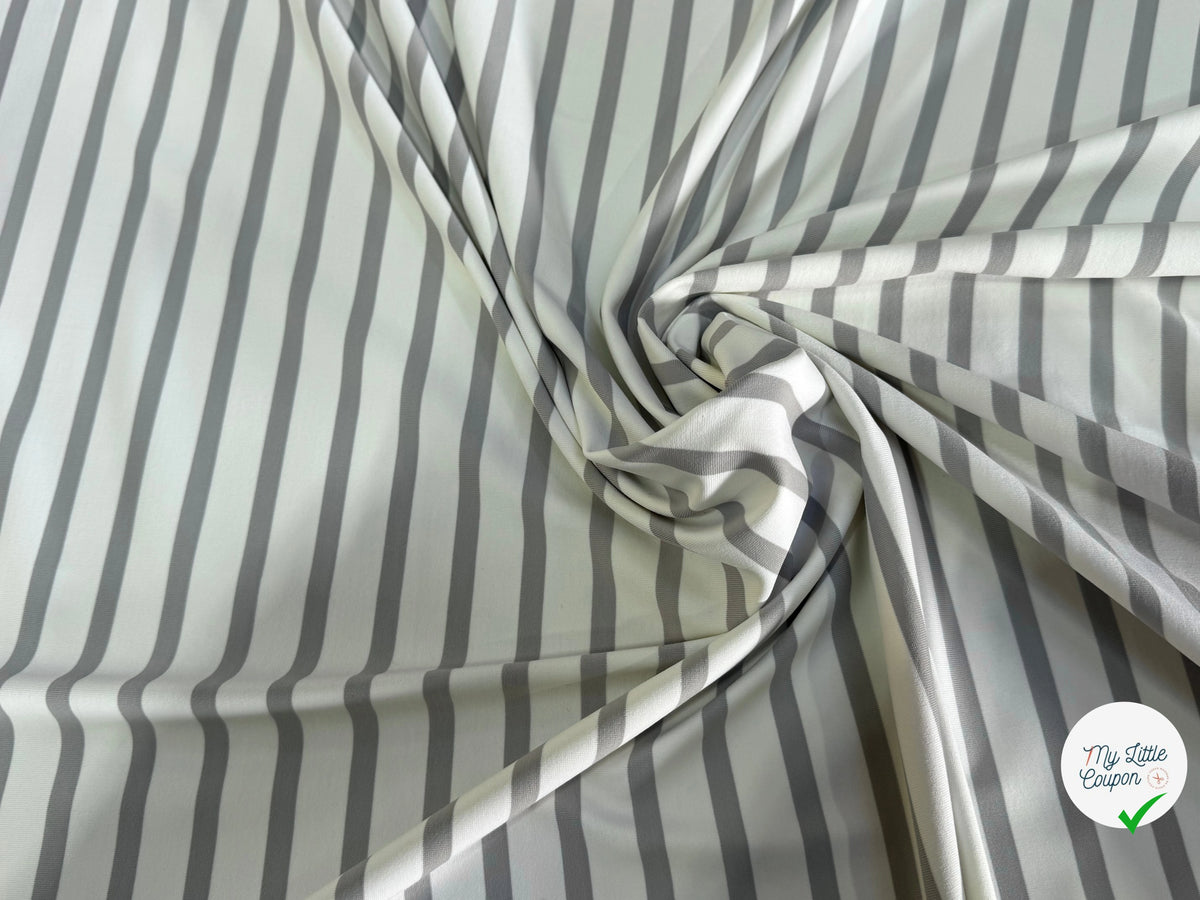 JERSEY PEAU DE PÊCHE ULTRA STRETCH RAYURES BLANC ET GRIS FABRICATION RÉGION DE TROYES 🇫🇷 - My Little Coupon