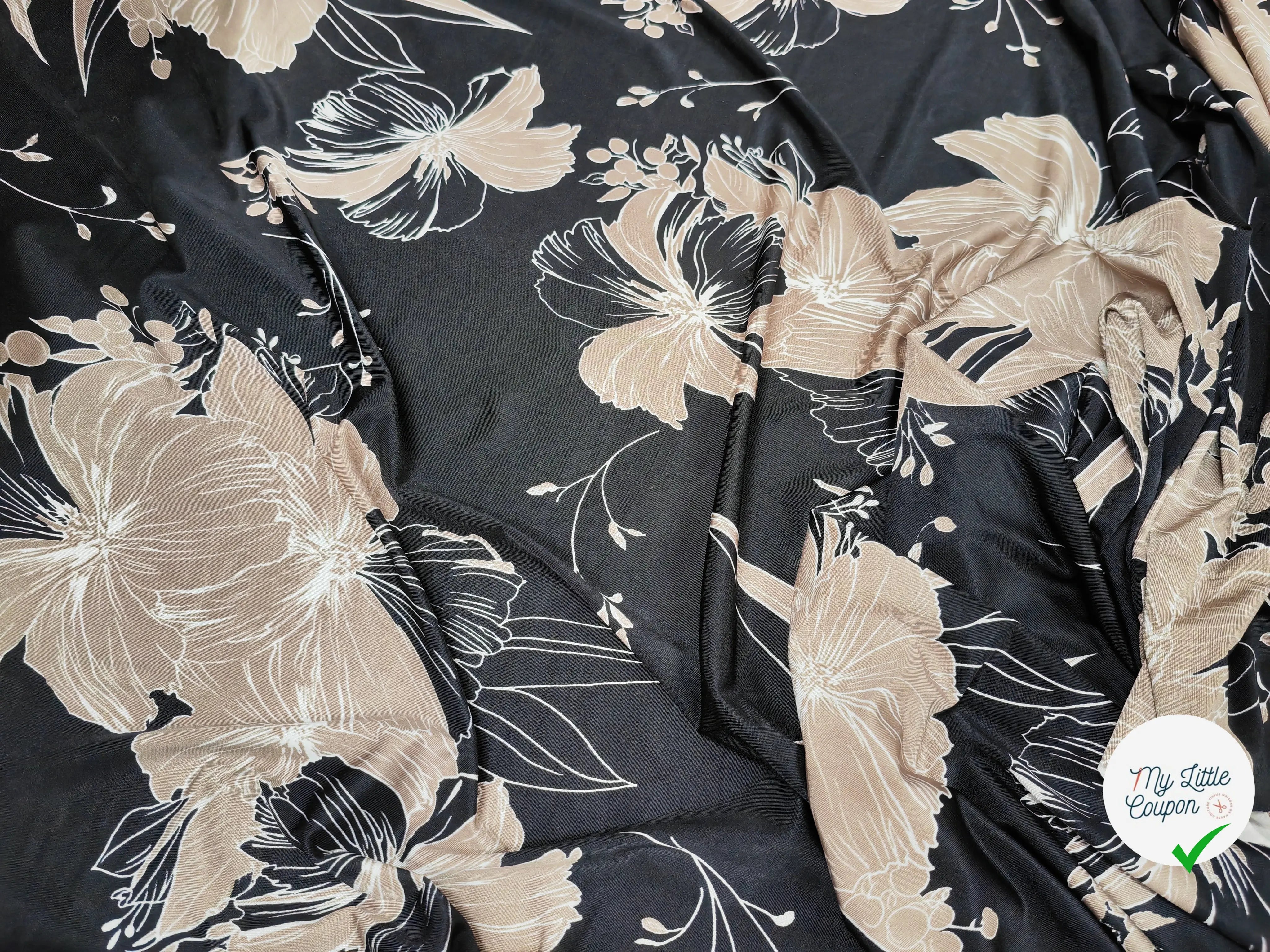 JERSEY VENEZIA NOIR FLEUR MARRON - My Little Coupon