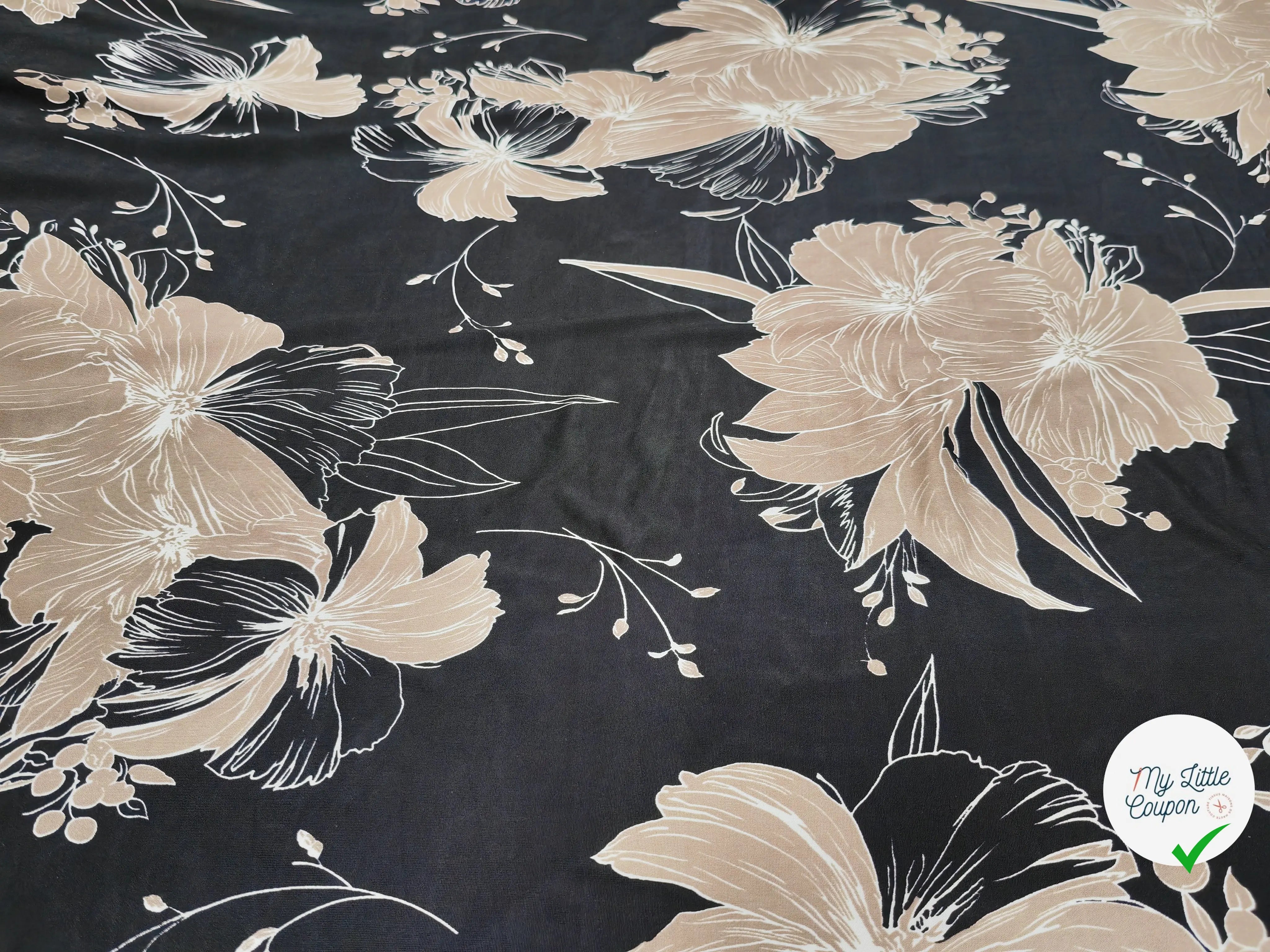 JERSEY VENEZIA NOIR FLEUR MARRON - My Little Coupon