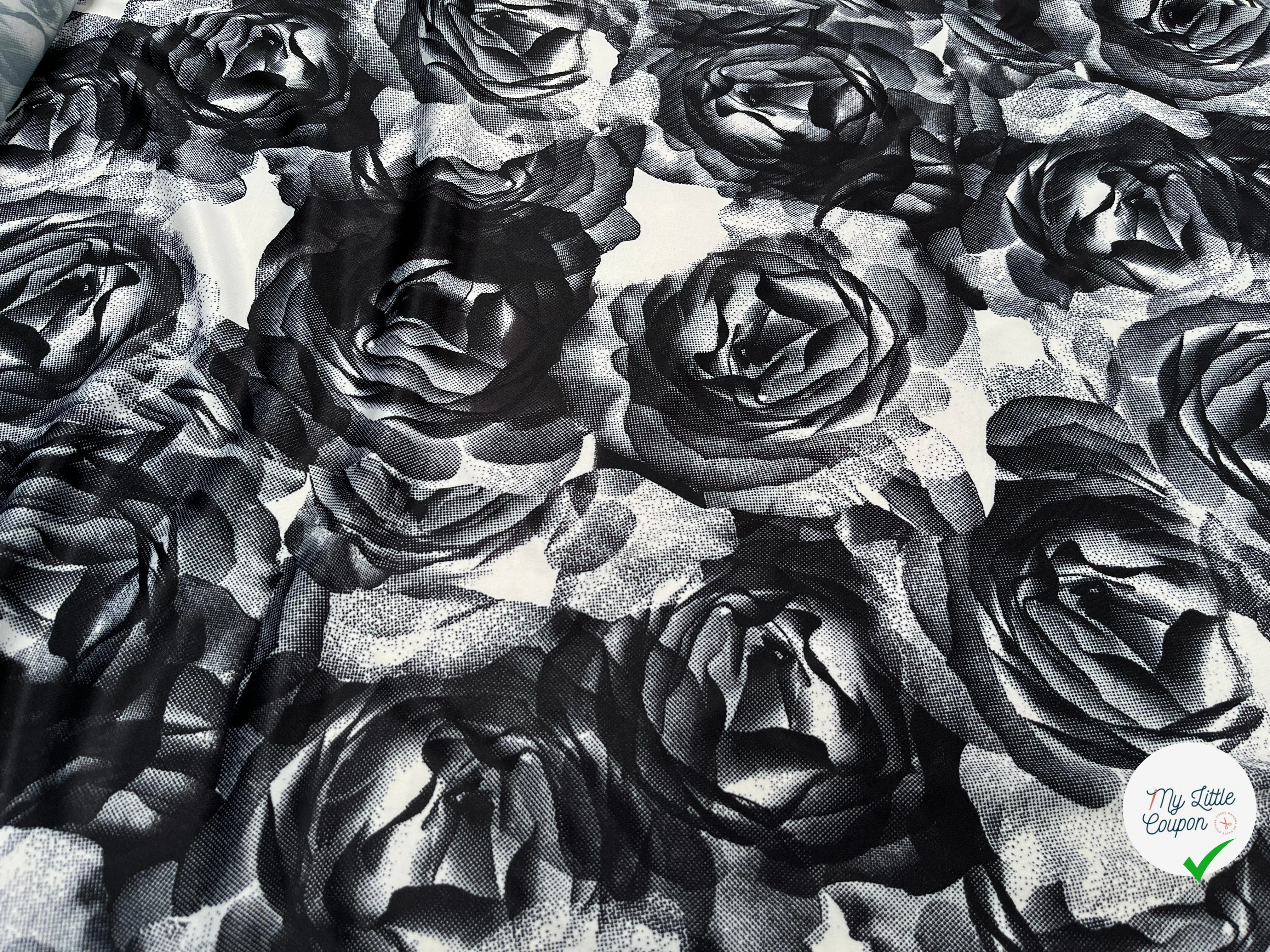 JESRSEY FLUIDE IMPRIMÉ GROSSES FLEURS BLANC&NOIR - My Little Coupon