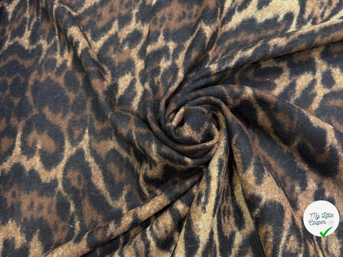 LAINAGE BOUCLETTE LÉOPARD BEIGE MARRON NOIR 100% LAINE - My Little Coupon