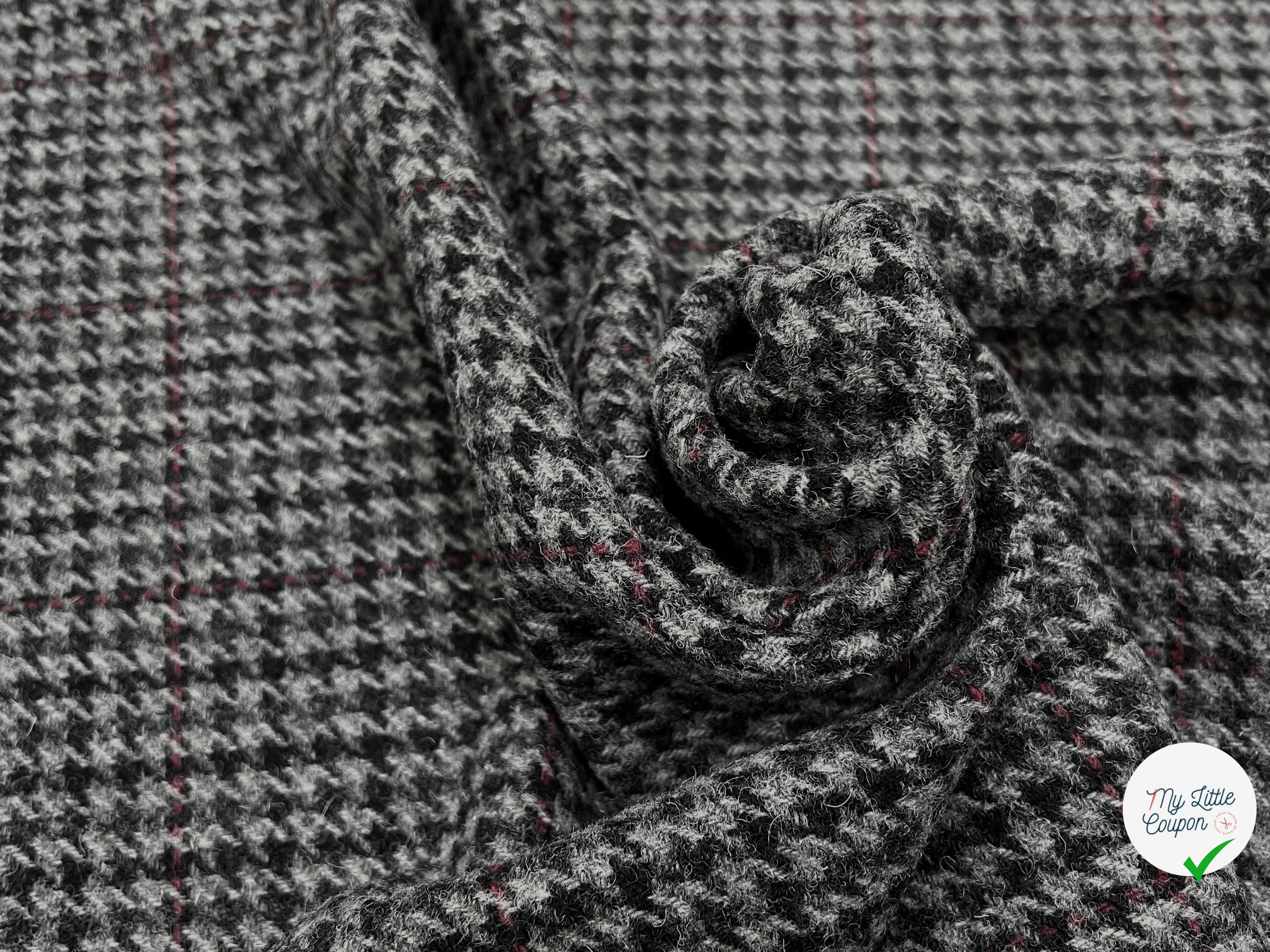 LAINAGE MANTEAU PIED DE COQ GRIS À CARREAUX 100% LAINE - My Little Coupon