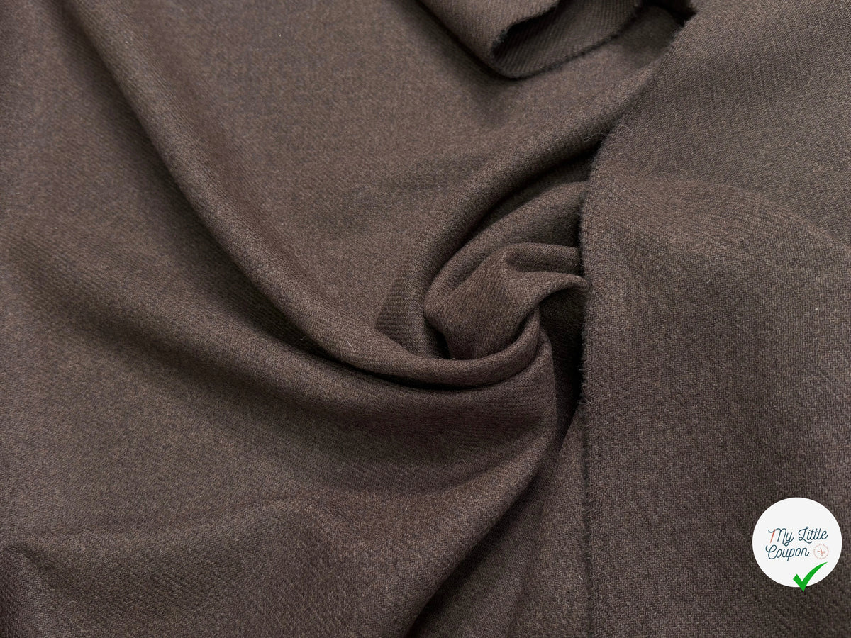 Tissu lainage manteau sergé marron - tombé du tissu