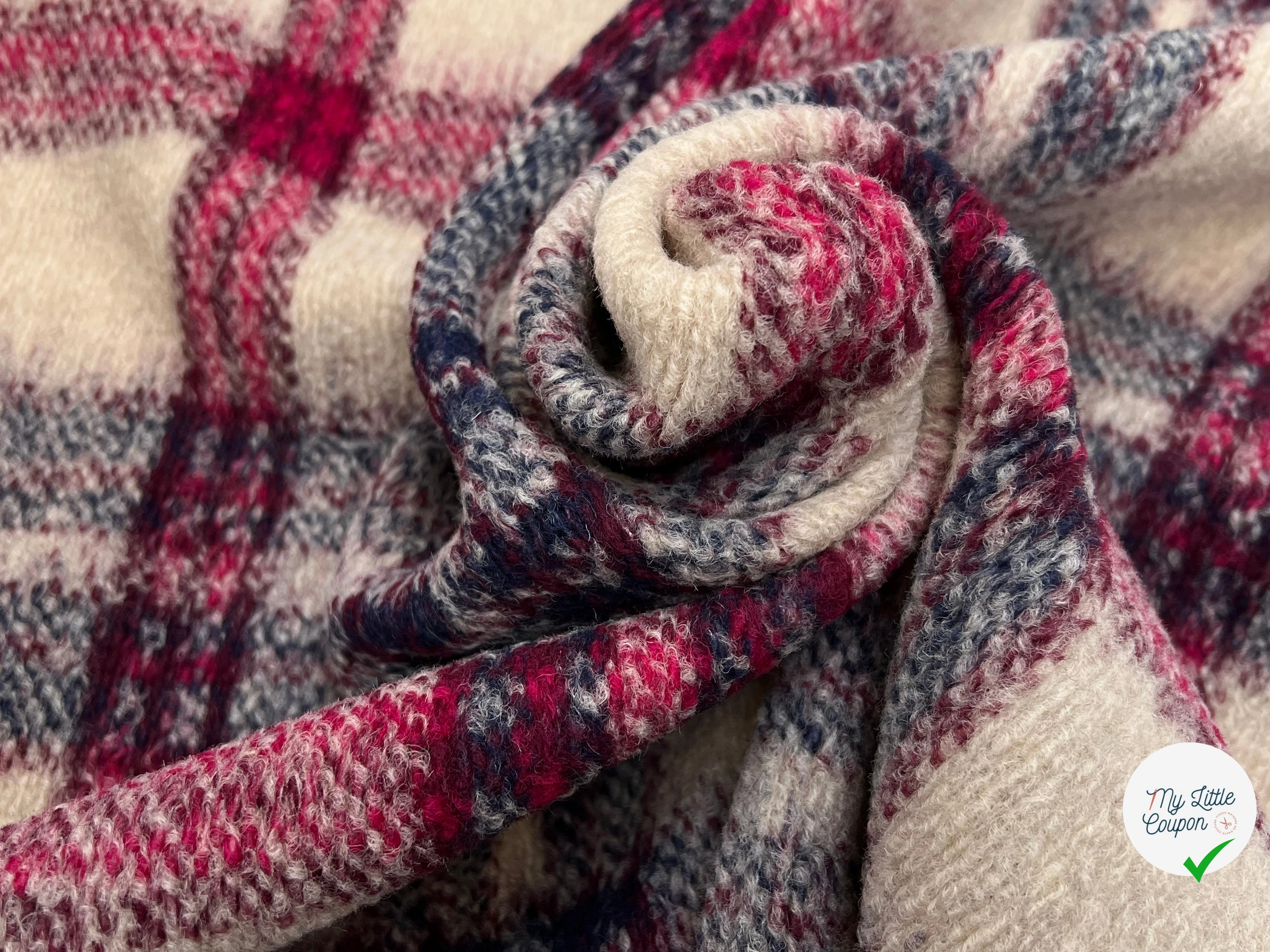LAINAGE MANTEAU TRICOTÉ 63% LAINE PRINCE DE GALLES BEIGE & ROSE - My Little Coupon