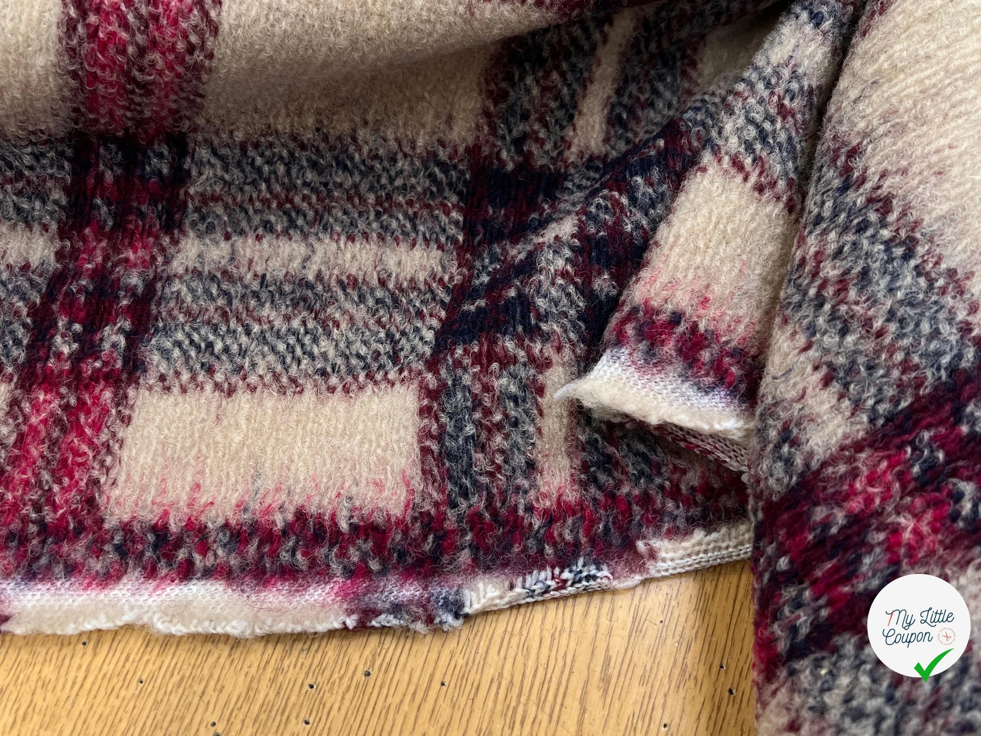 LAINAGE MANTEAU TRICOTÉ 63% LAINE PRINCE DE GALLES BEIGE & ROSE - My Little Coupon