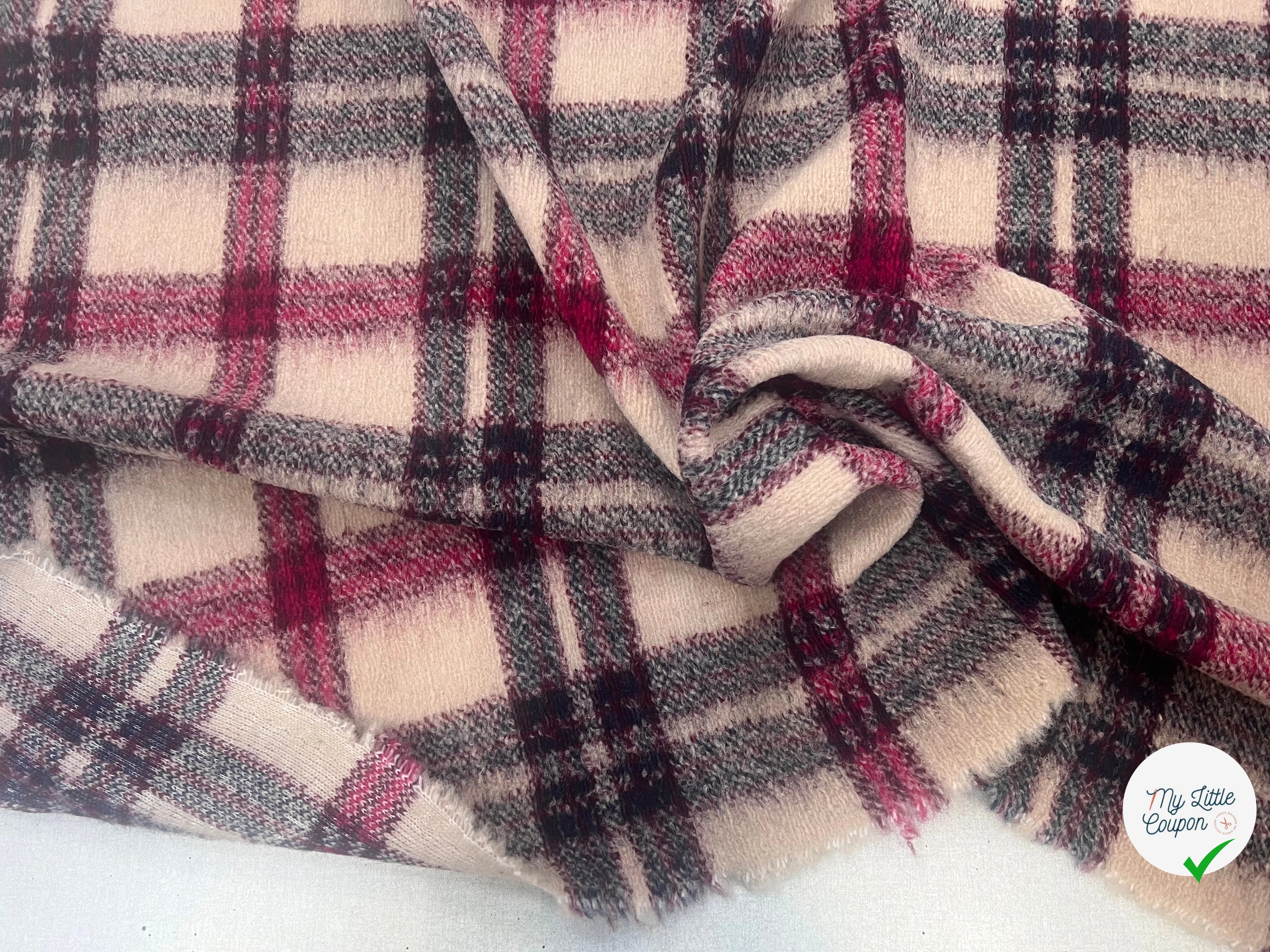 LAINAGE MANTEAU TRICOTÉ 63% LAINE PRINCE DE GALLES BEIGE & ROSE - My Little Coupon