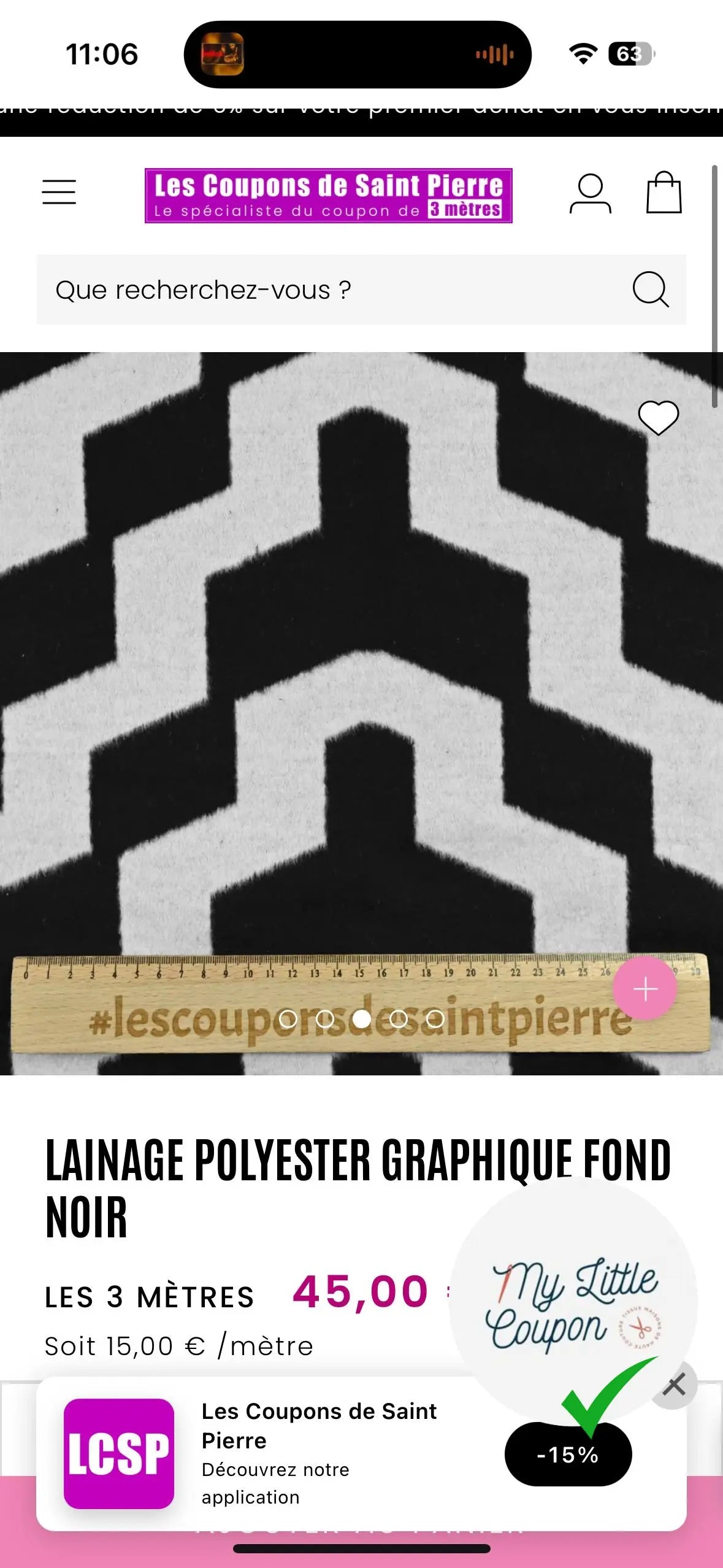 LAINAGE POLYESTER DUVETEUX GRAPHIQUE NOIR - My Little Coupon