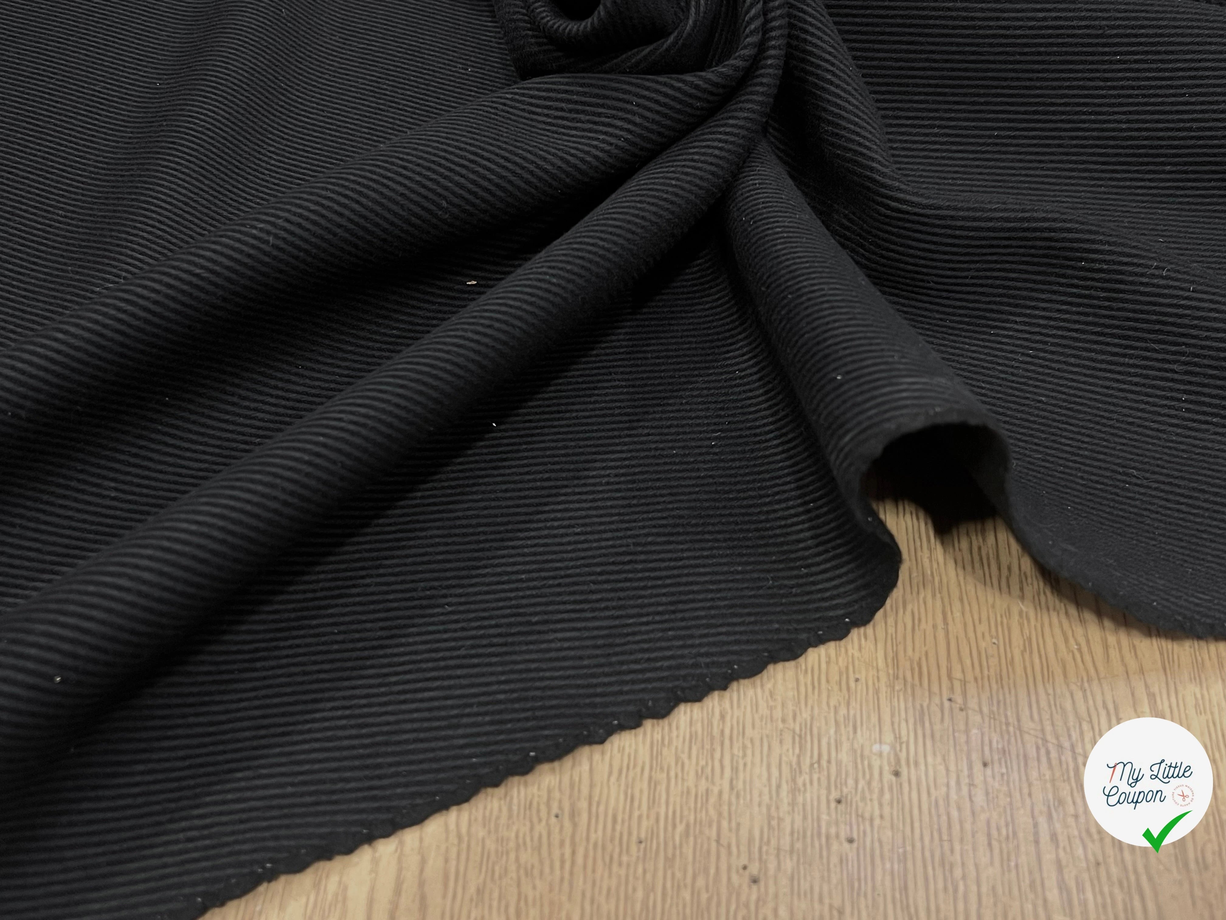 LAINAGE STRIÉE LOURDE NOIR 100% LAINE 130CM - My Little Coupon