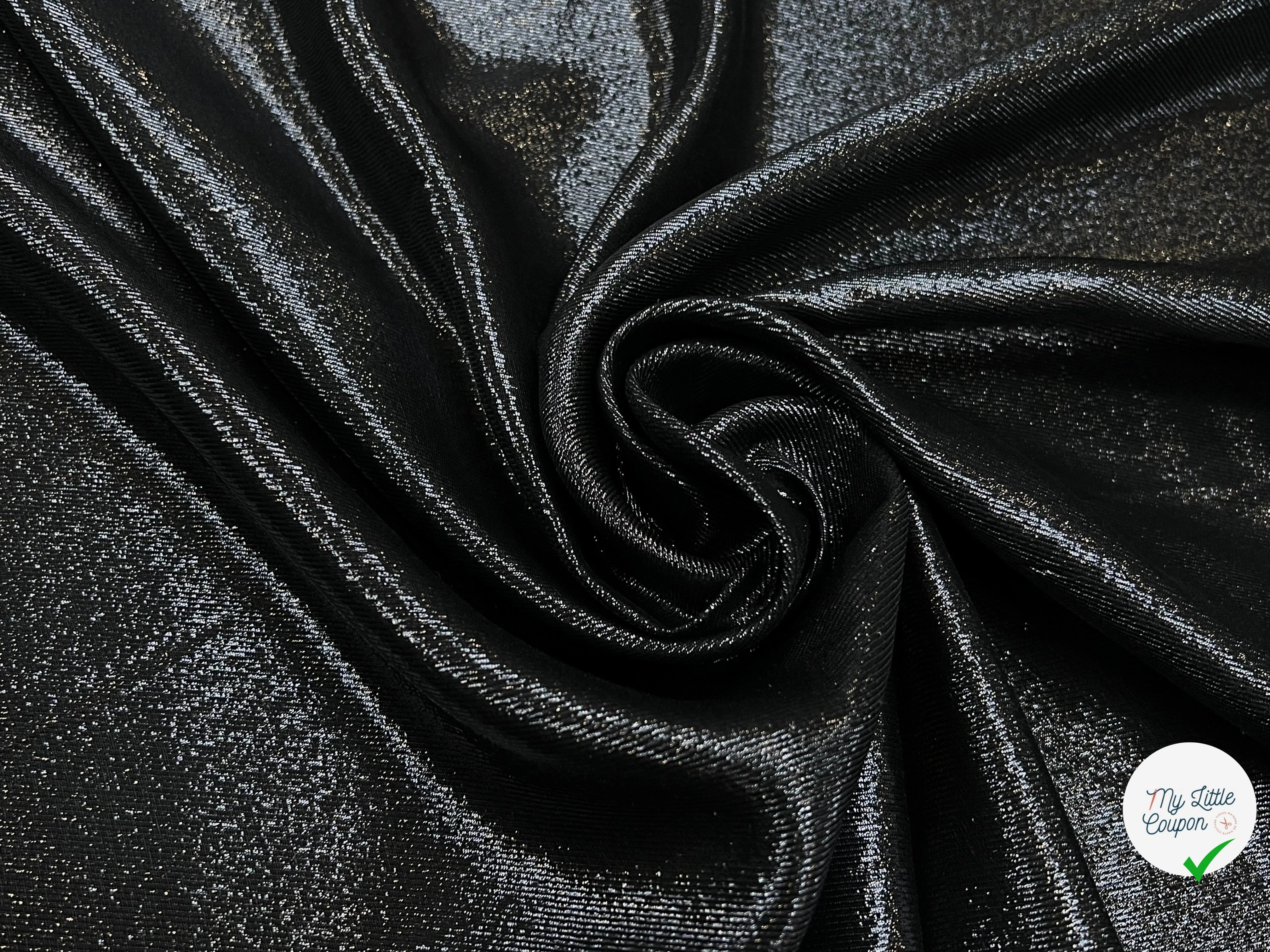 LAMÉ DE SOIE NOIR FLUIDE BRILLANT ARGENTÉ 63% SOIE - My Little Coupon