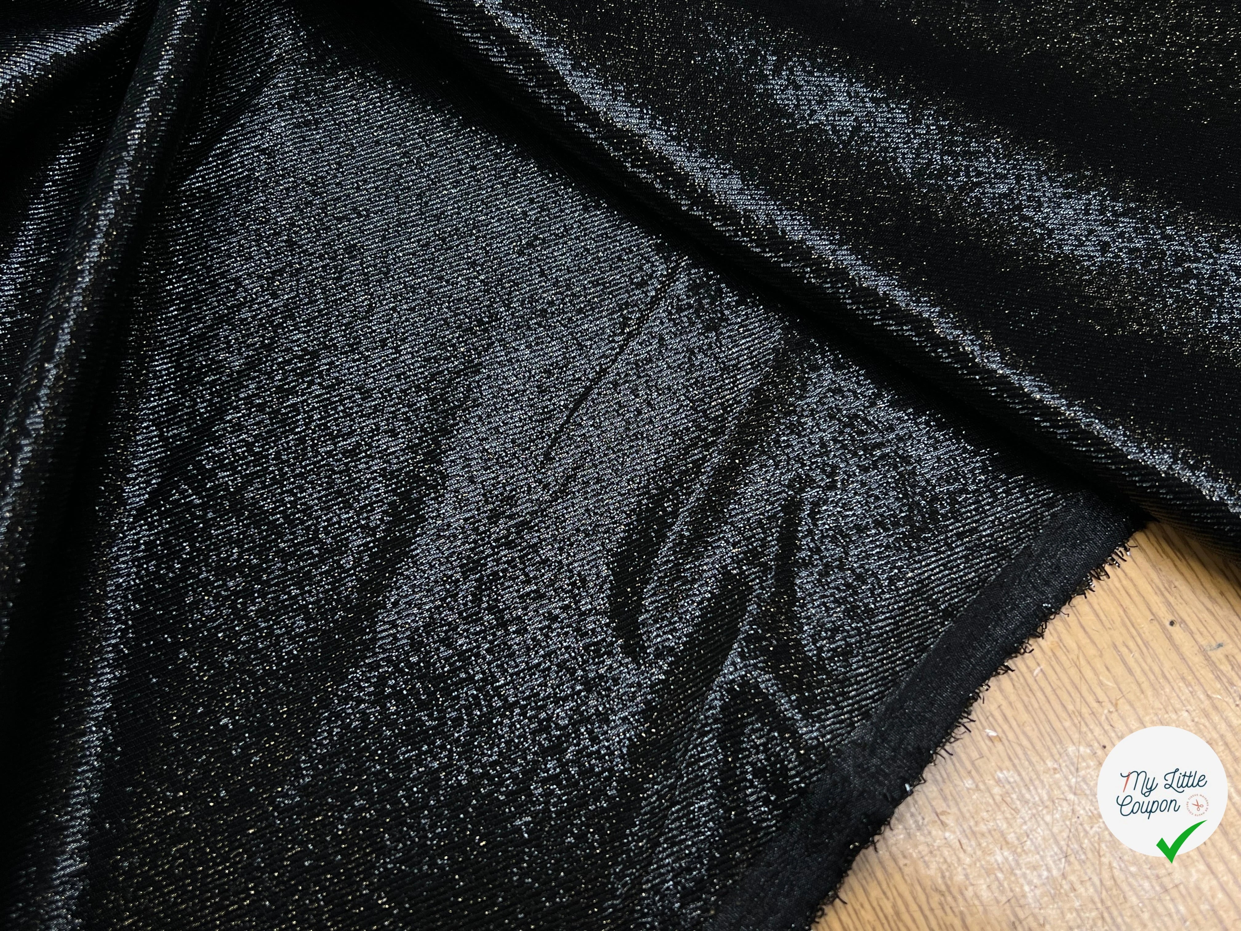 LAMÉ DE SOIE NOIR FLUIDE BRILLANT ARGENTÉ 63% SOIE - My Little Coupon