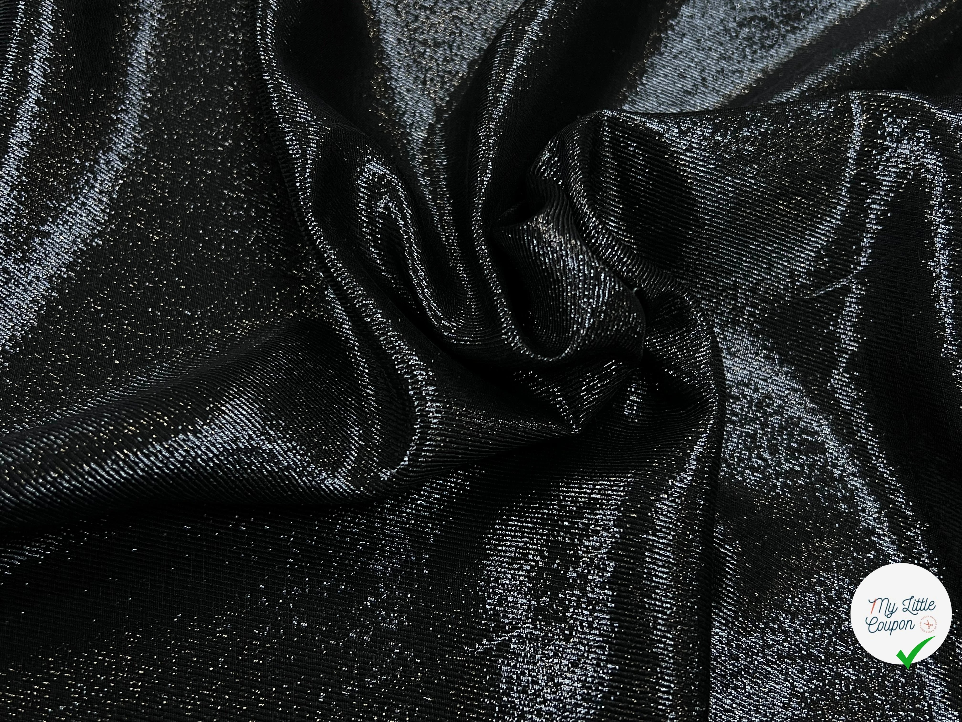 LAMÉ DE SOIE NOIR FLUIDE BRILLANT ARGENTÉ 63% SOIE - My Little Coupon