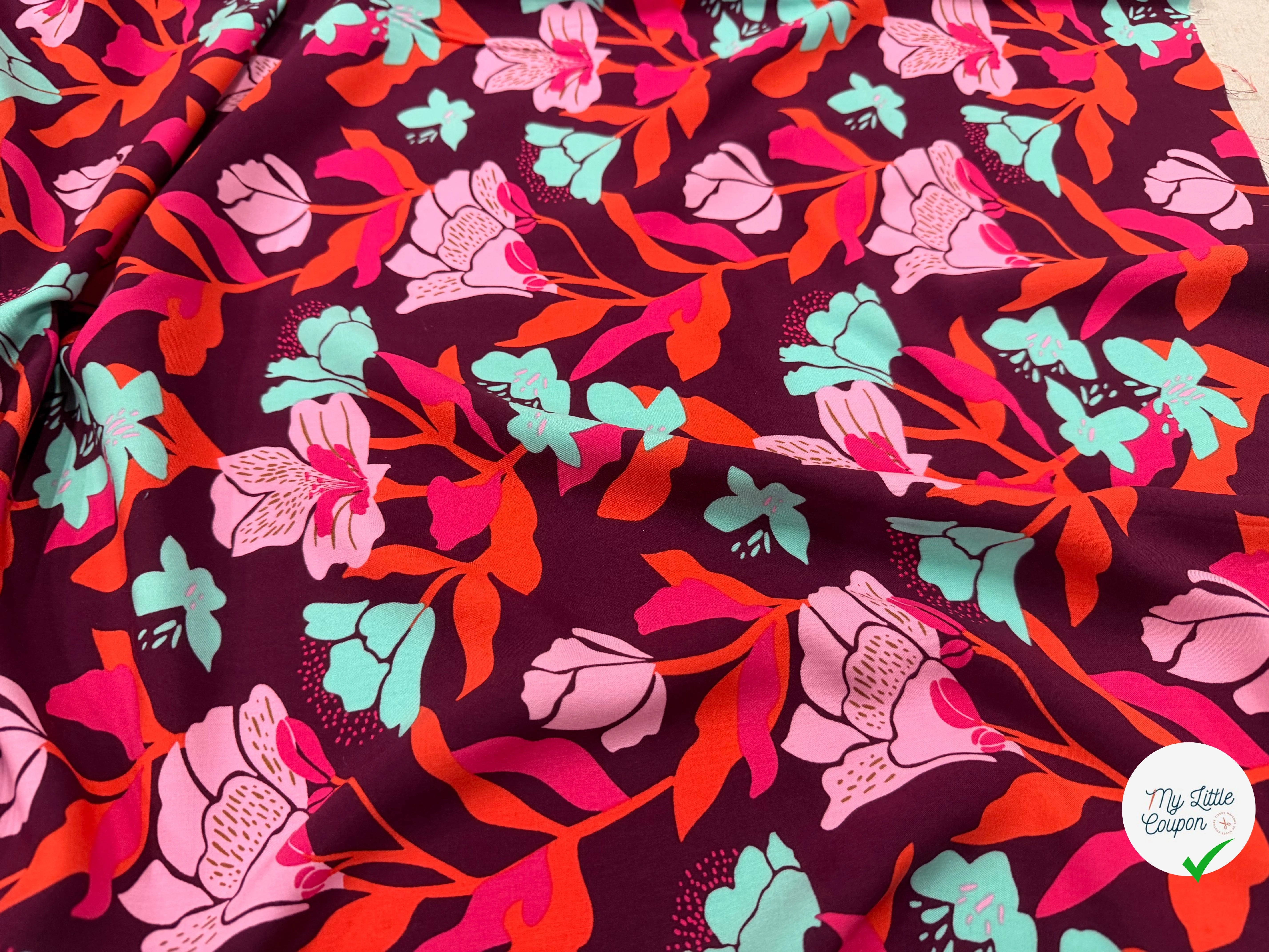 LENZING™ ECOVERO™ AMIRA FLORAL NERID – PLUM - My Little Coupon