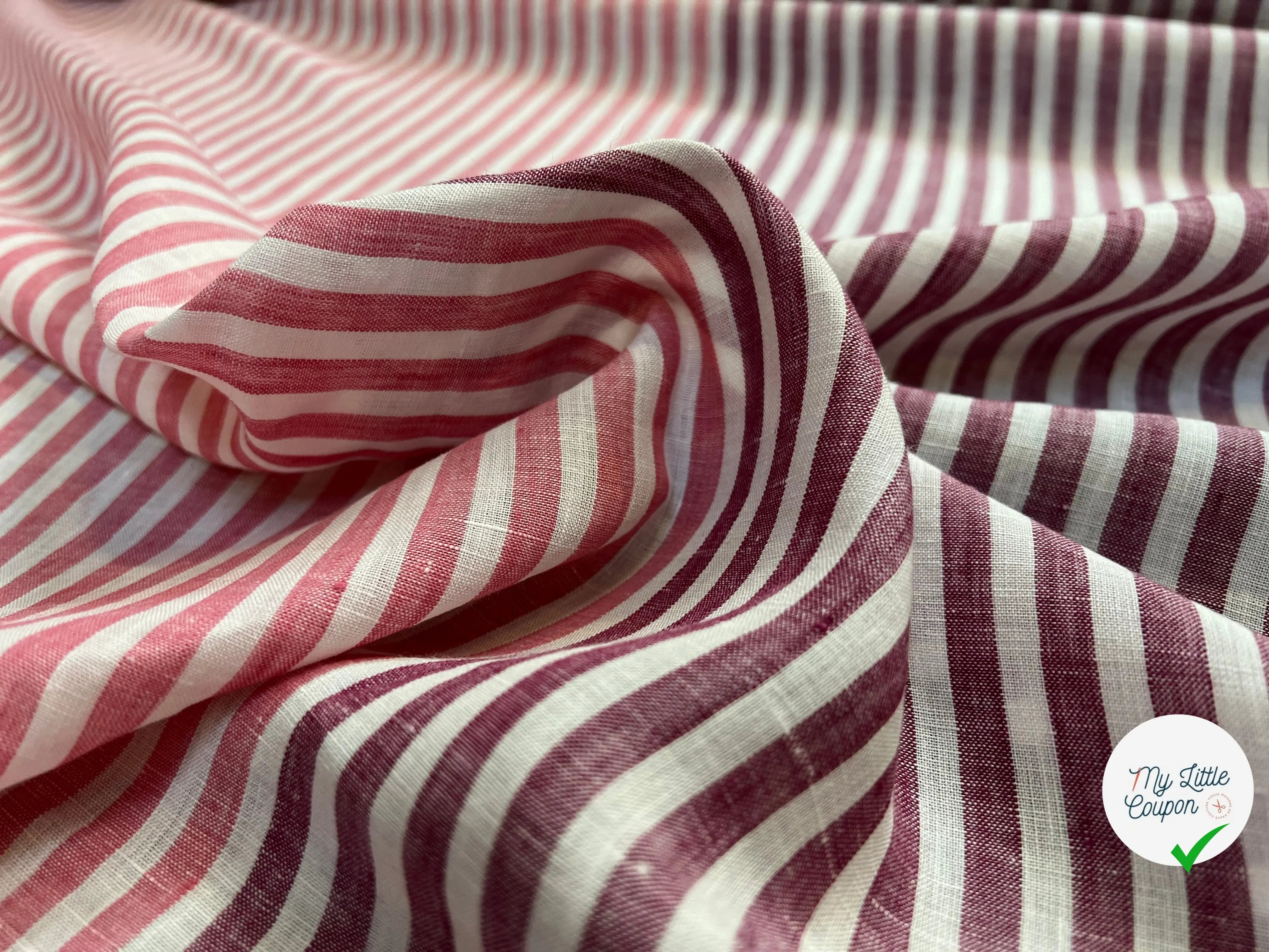 LIN BICOLORE À RAYURES ROSE ET BORDEAUX - My Little Coupon
