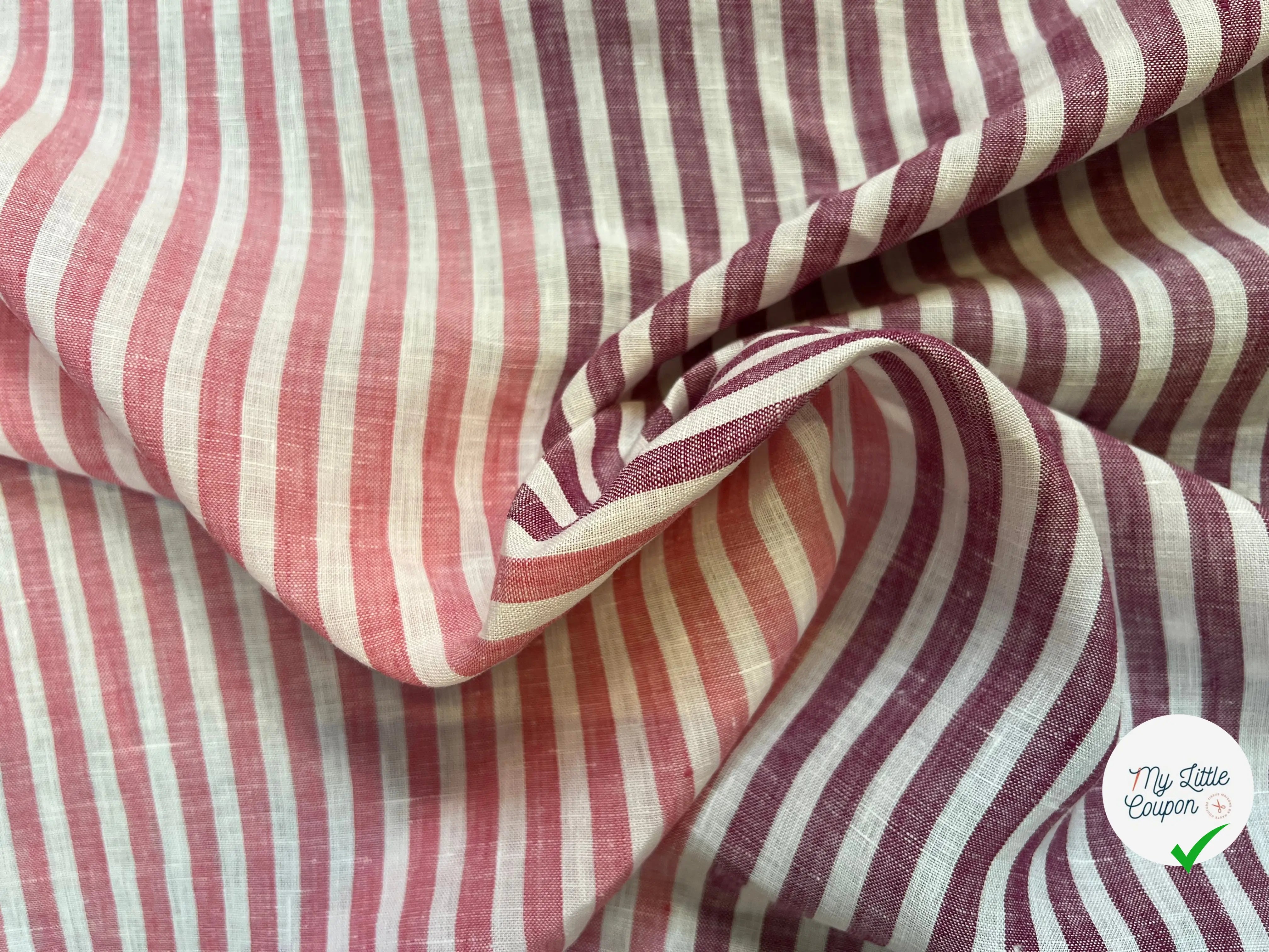LIN BICOLORE À RAYURES ROSE ET BORDEAUX - My Little Coupon