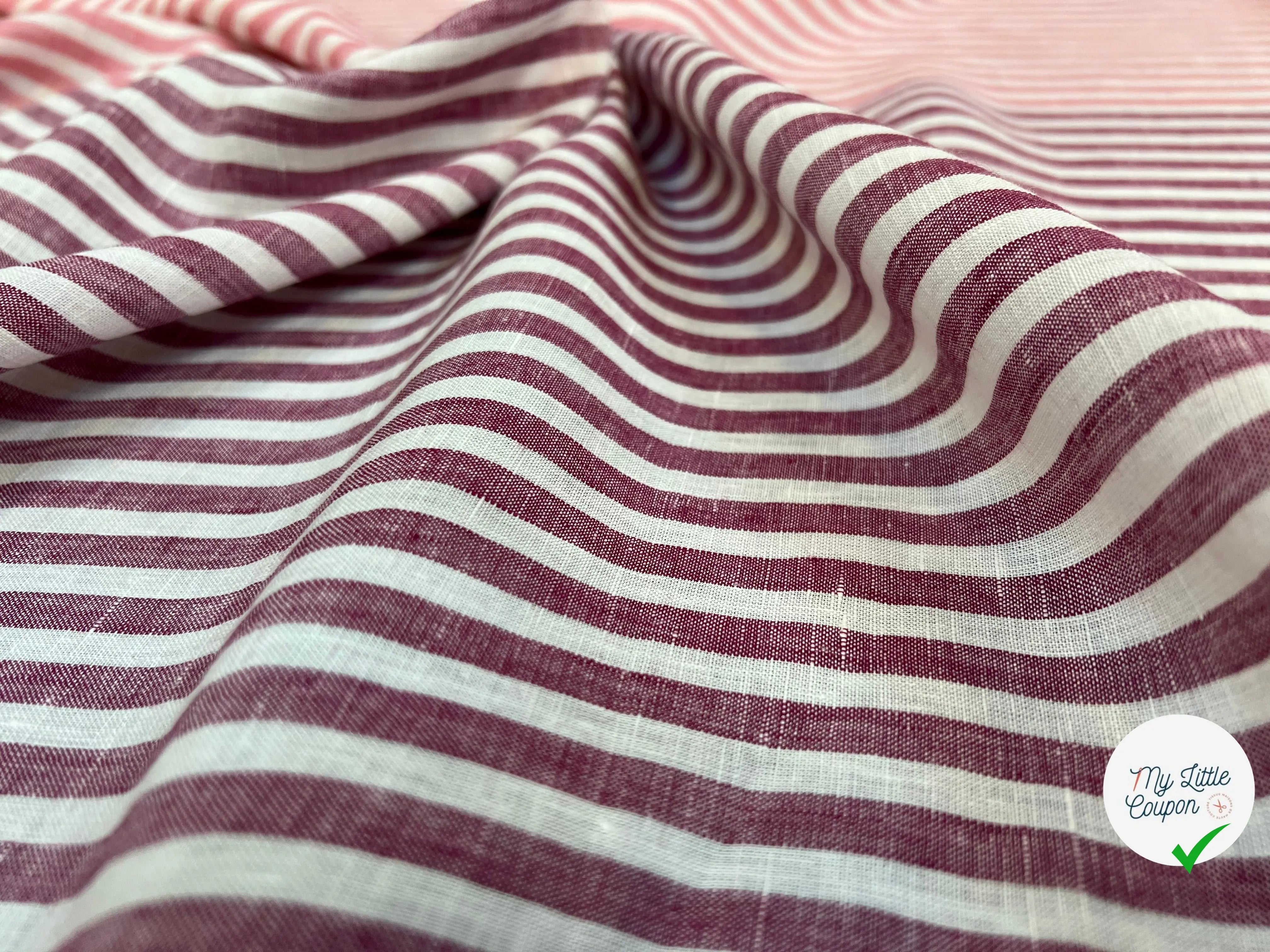 LIN BICOLORE À RAYURES ROSE ET BORDEAUX - My Little Coupon