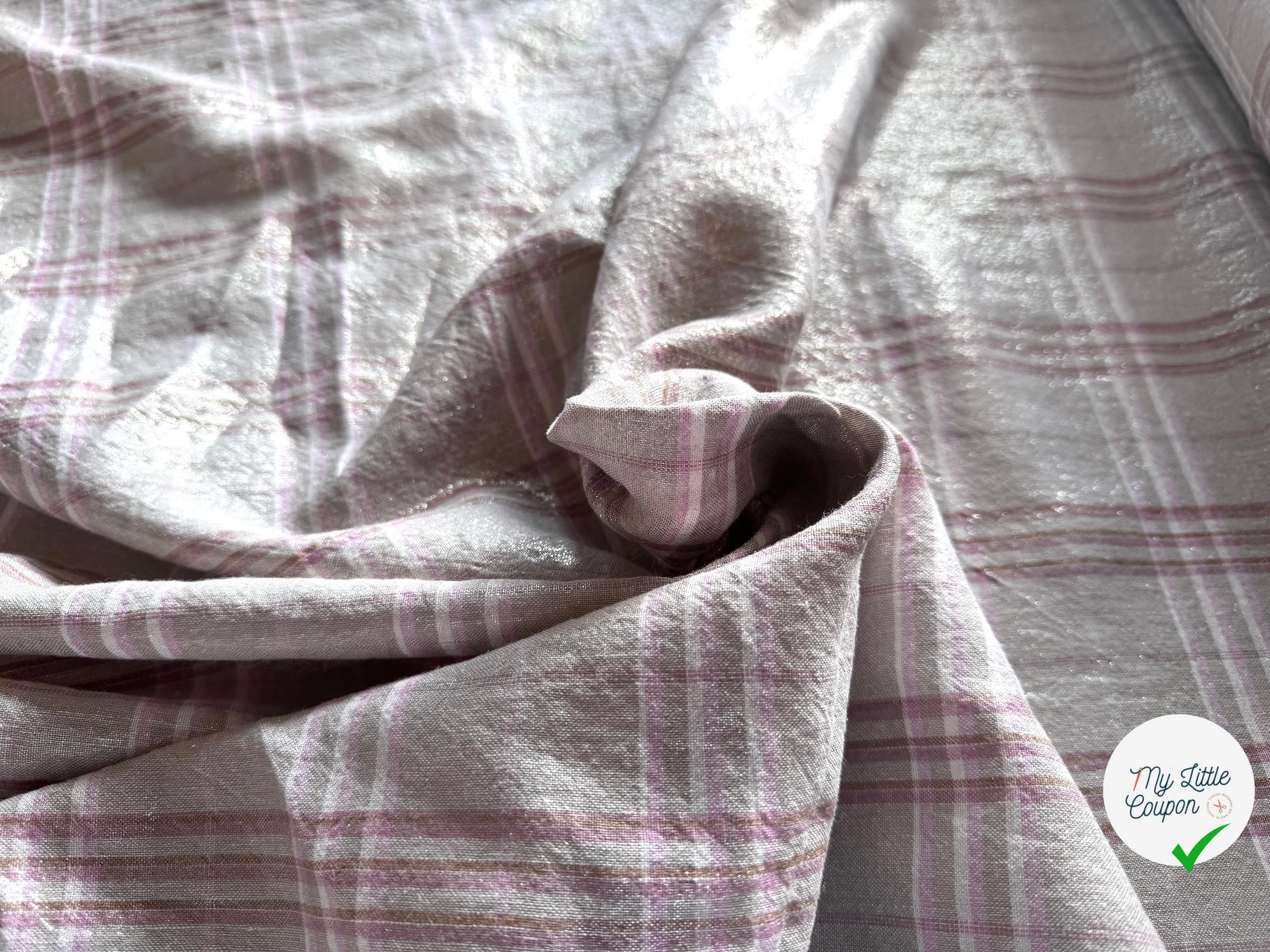 LIN FOND GRIS BEIGE TARTAN ROSE LAMÉ - My Little Coupon