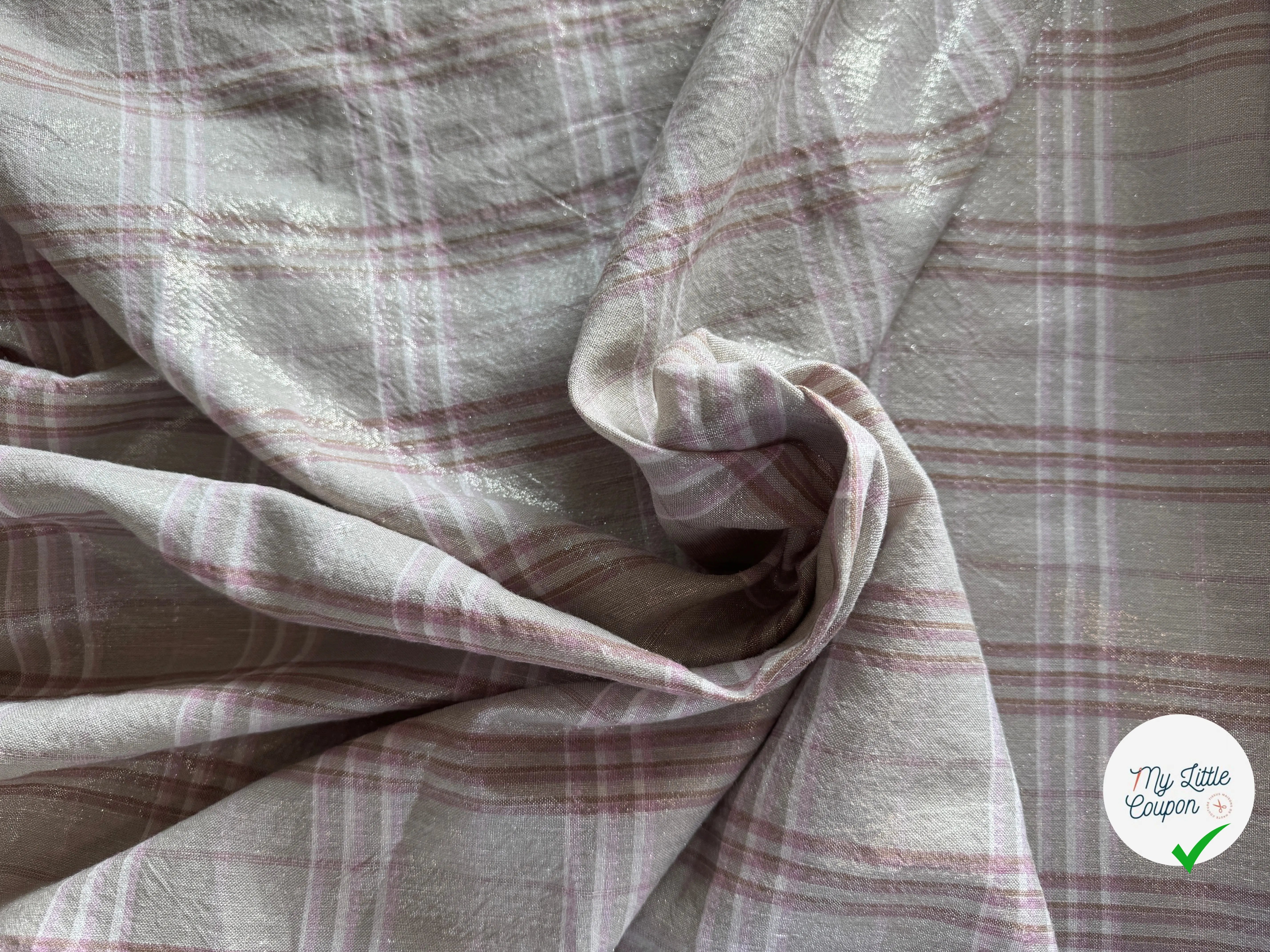 LIN FOND GRIS BEIGE TARTAN ROSE LAMÉ - My Little Coupon