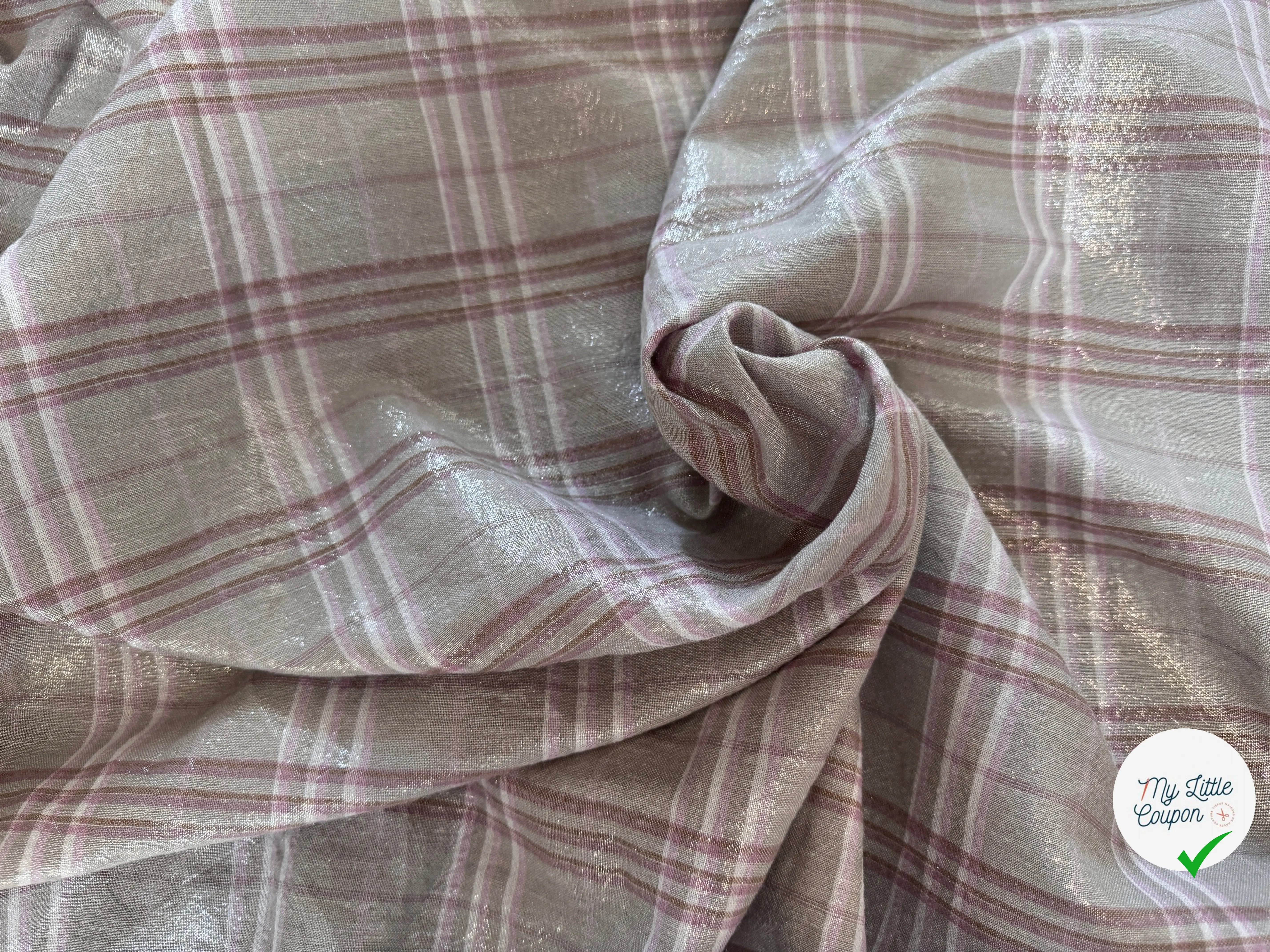 LIN FOND GRIS BEIGE TARTAN ROSE LAMÉ - My Little Coupon