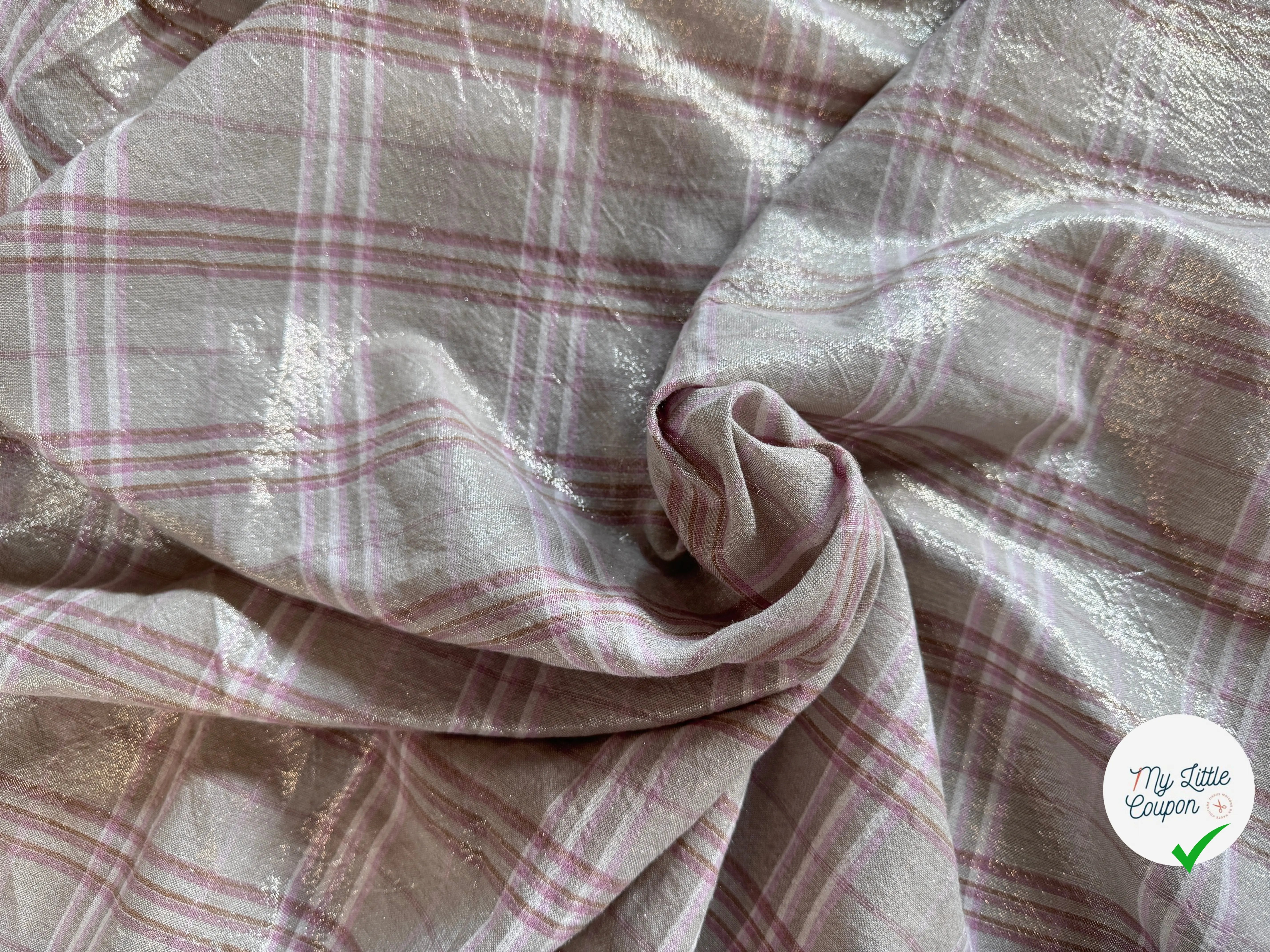 LIN FOND GRIS BEIGE TARTAN ROSE LAMÉ - My Little Coupon