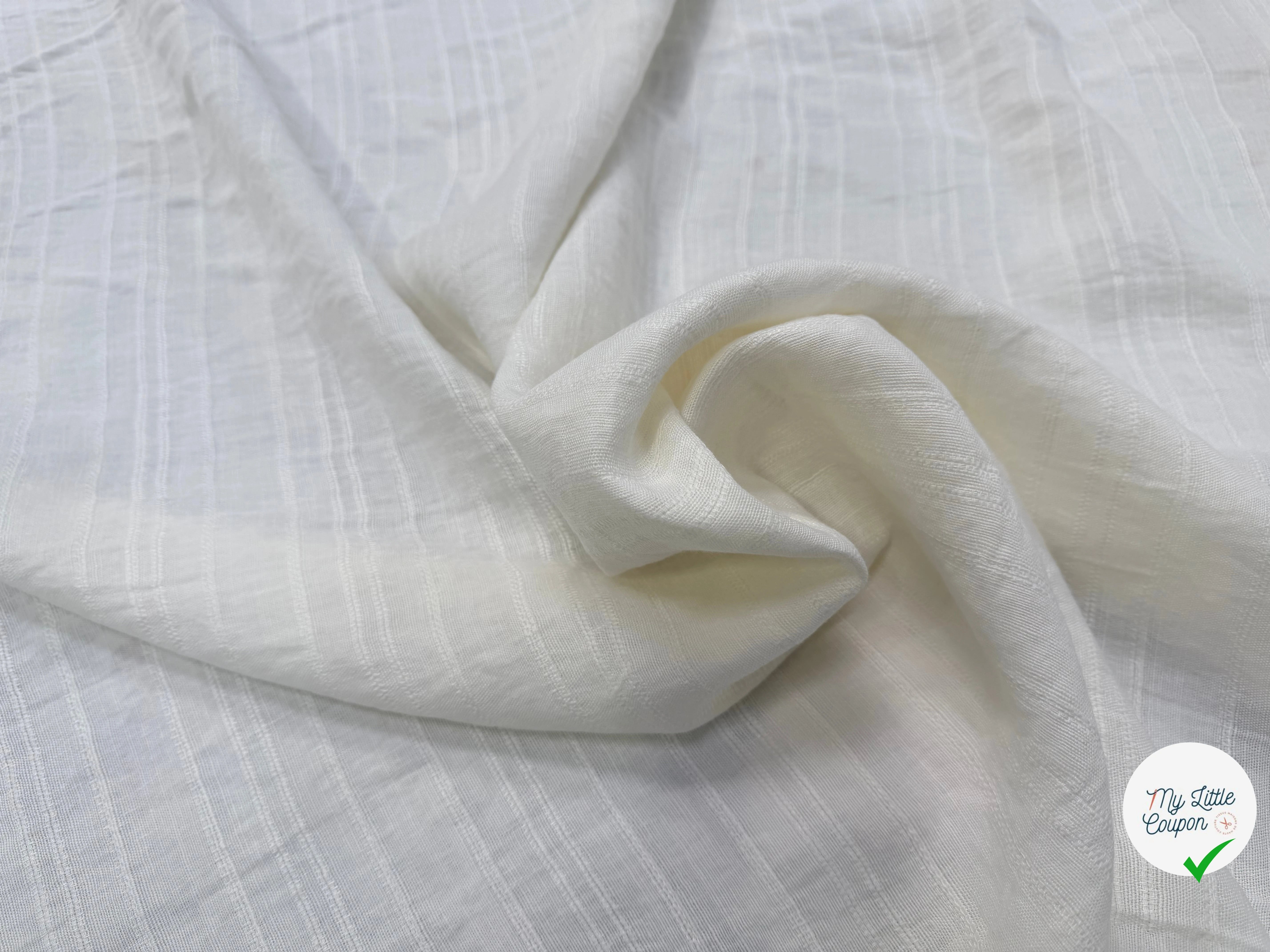 LIN VISCOSE BLANC SUPERBE TENUE RAYURES - My Little Coupon