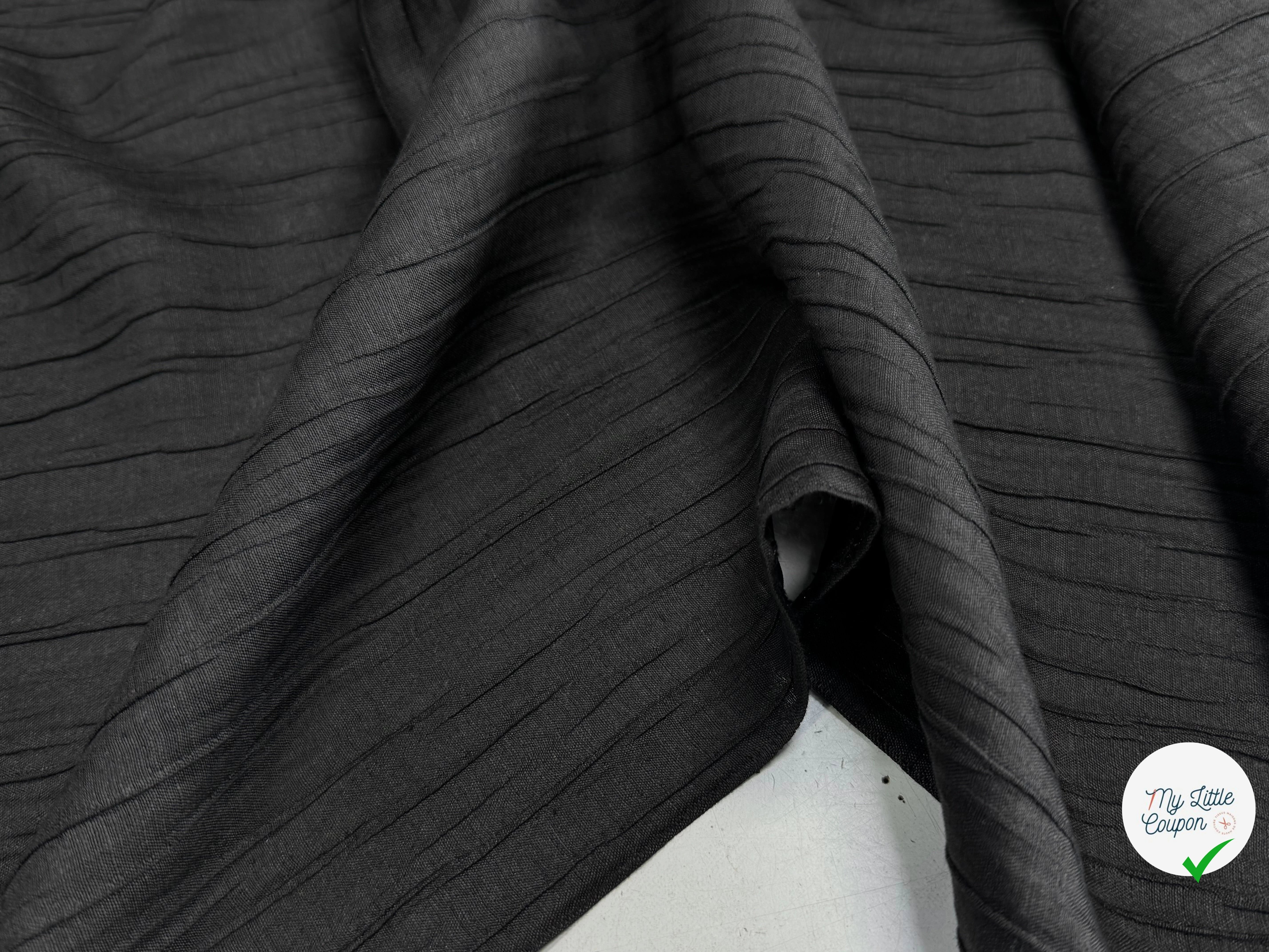 LIN VISCOSE SOIE NOIR ÉFFET PLISSÉ 66% LIN - My Little Coupon