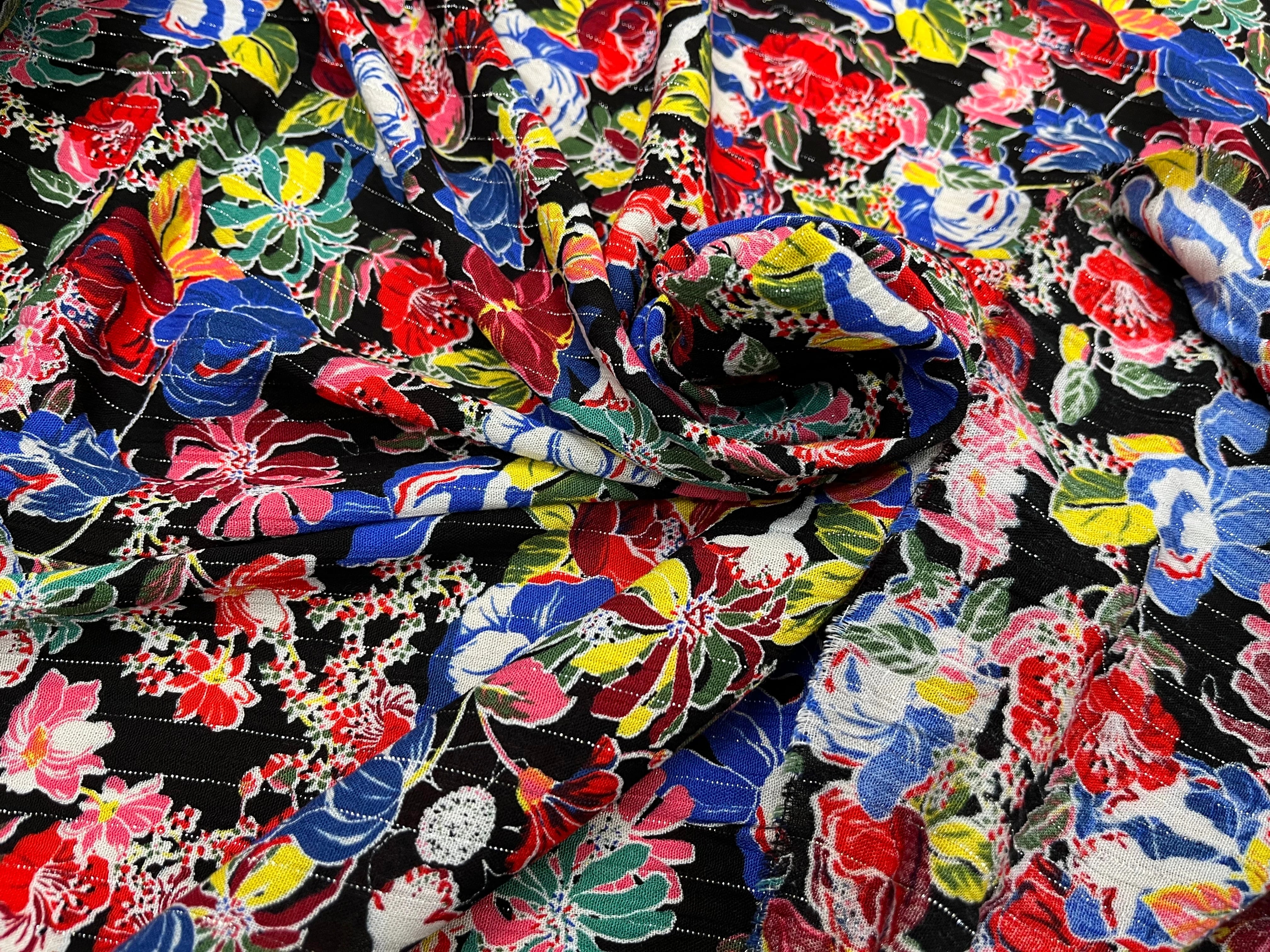 LUREX YORYU FOND NOIR FLEURS MULTICOLOR - My Little Coupon