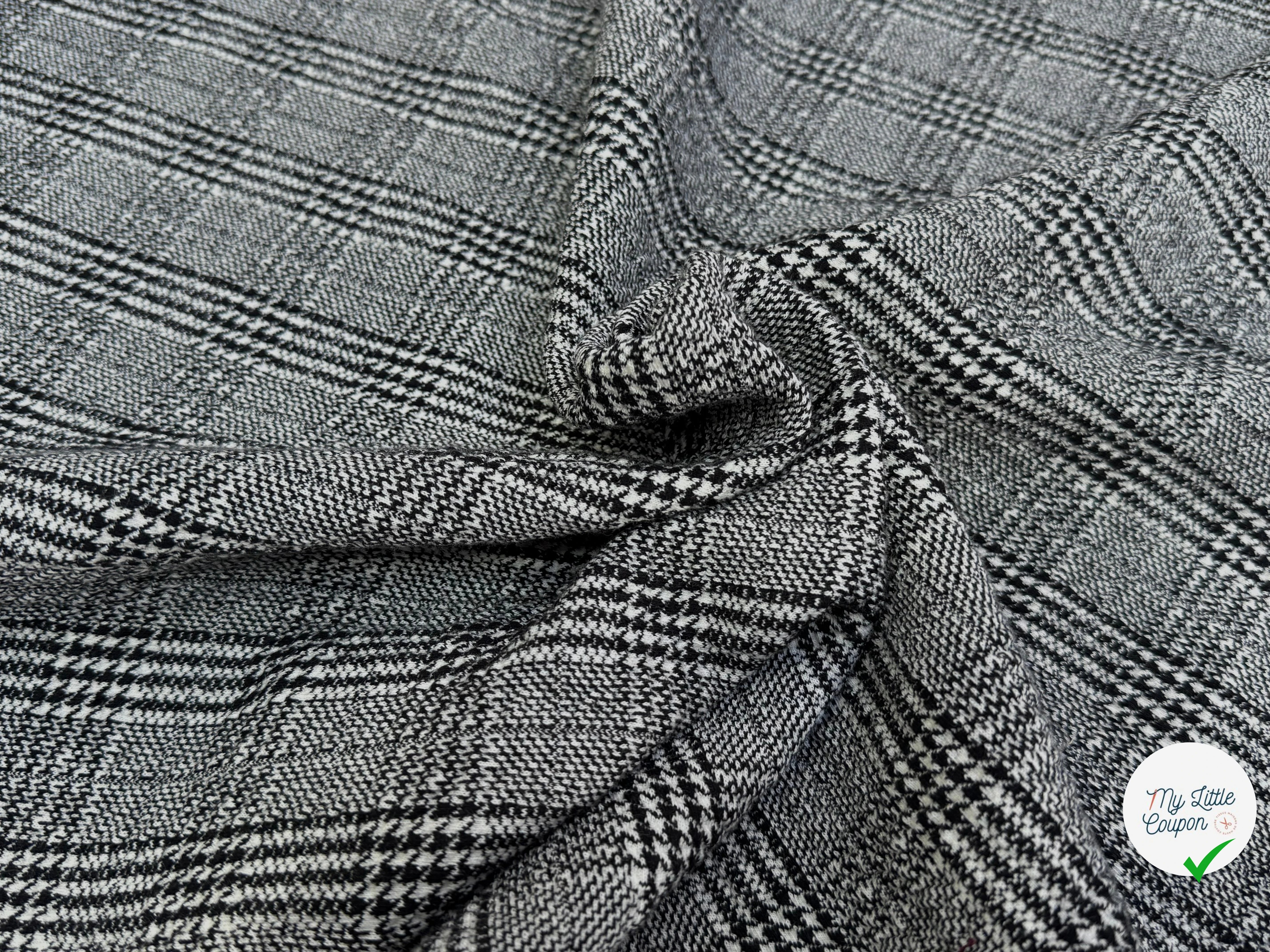 MAILLE COTON LOURDE PRINCE DE GALLES GRIS BLANC NOIR - My Little Coupon