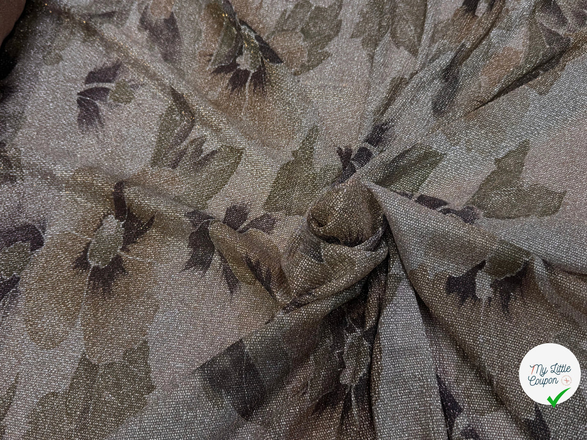 Tissu maille de fête florale beige rosé kaki - tombé du tissu