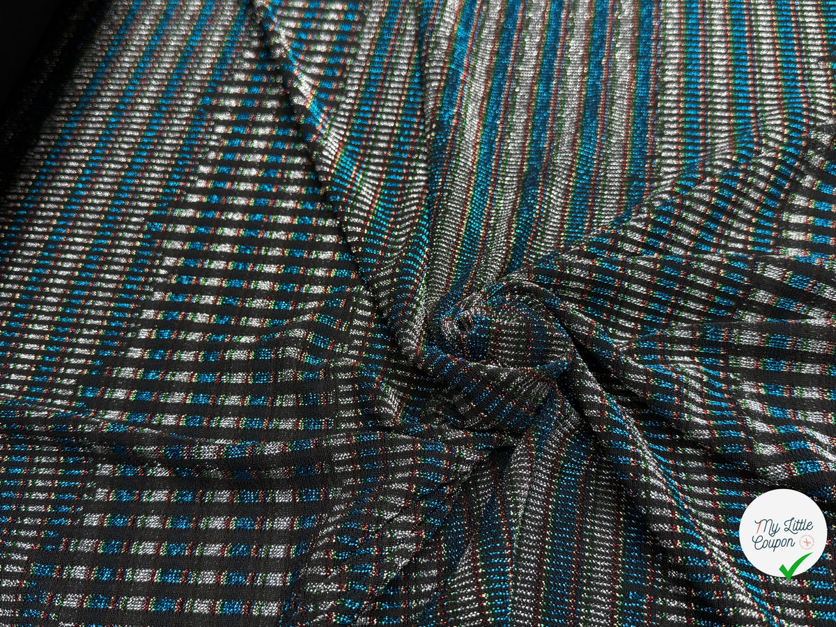 MAILLE FÊTE ULTRA STRETCH BRILLANT POLY INTERLOCK TURQUOISE/RED - My Little Coupon