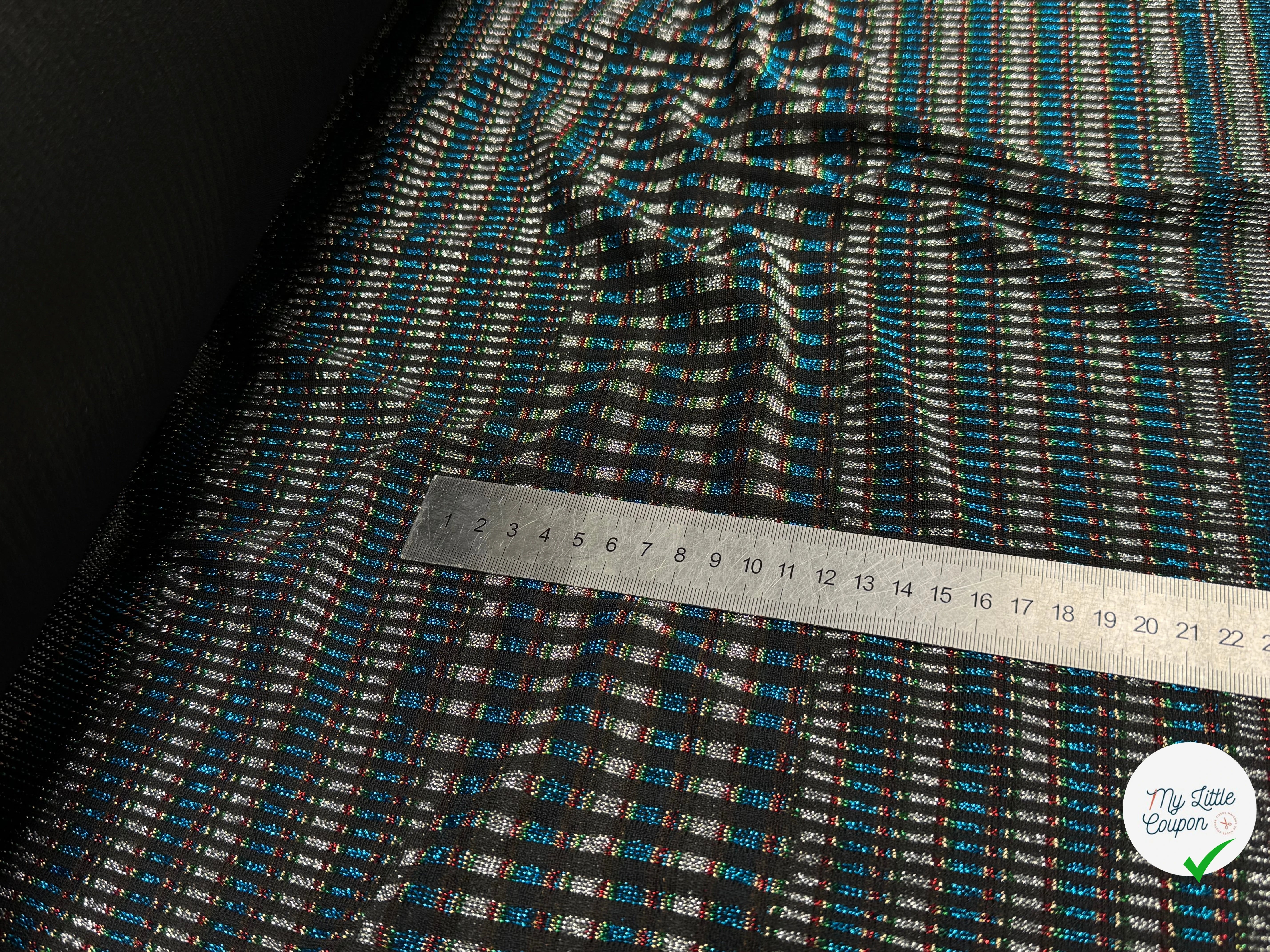 MAILLE FÊTE ULTRA STRETCH BRILLANT POLY INTERLOCK TURQUOISE/RED - My Little Coupon