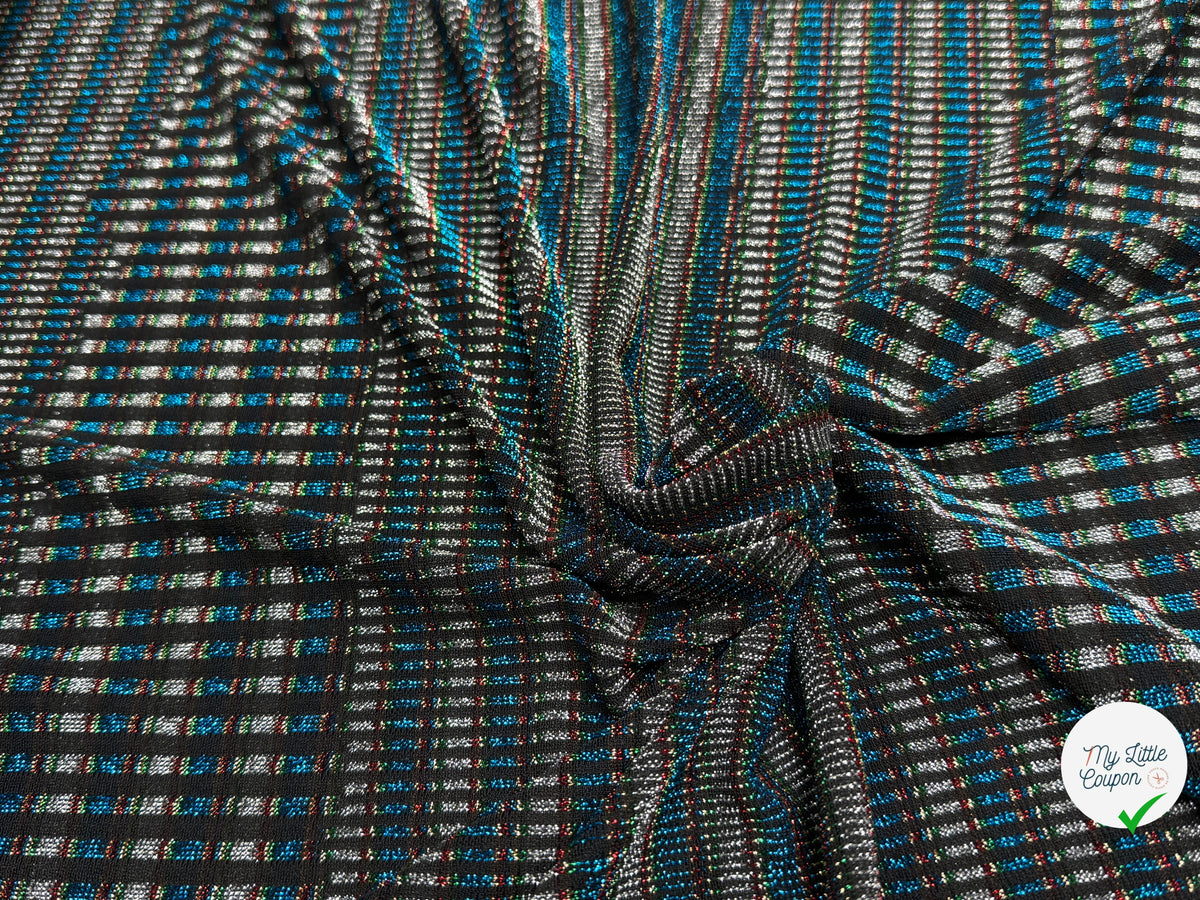 MAILLE FÊTE ULTRA STRETCH BRILLANT POLY INTERLOCK TURQUOISE/RED - My Little Coupon