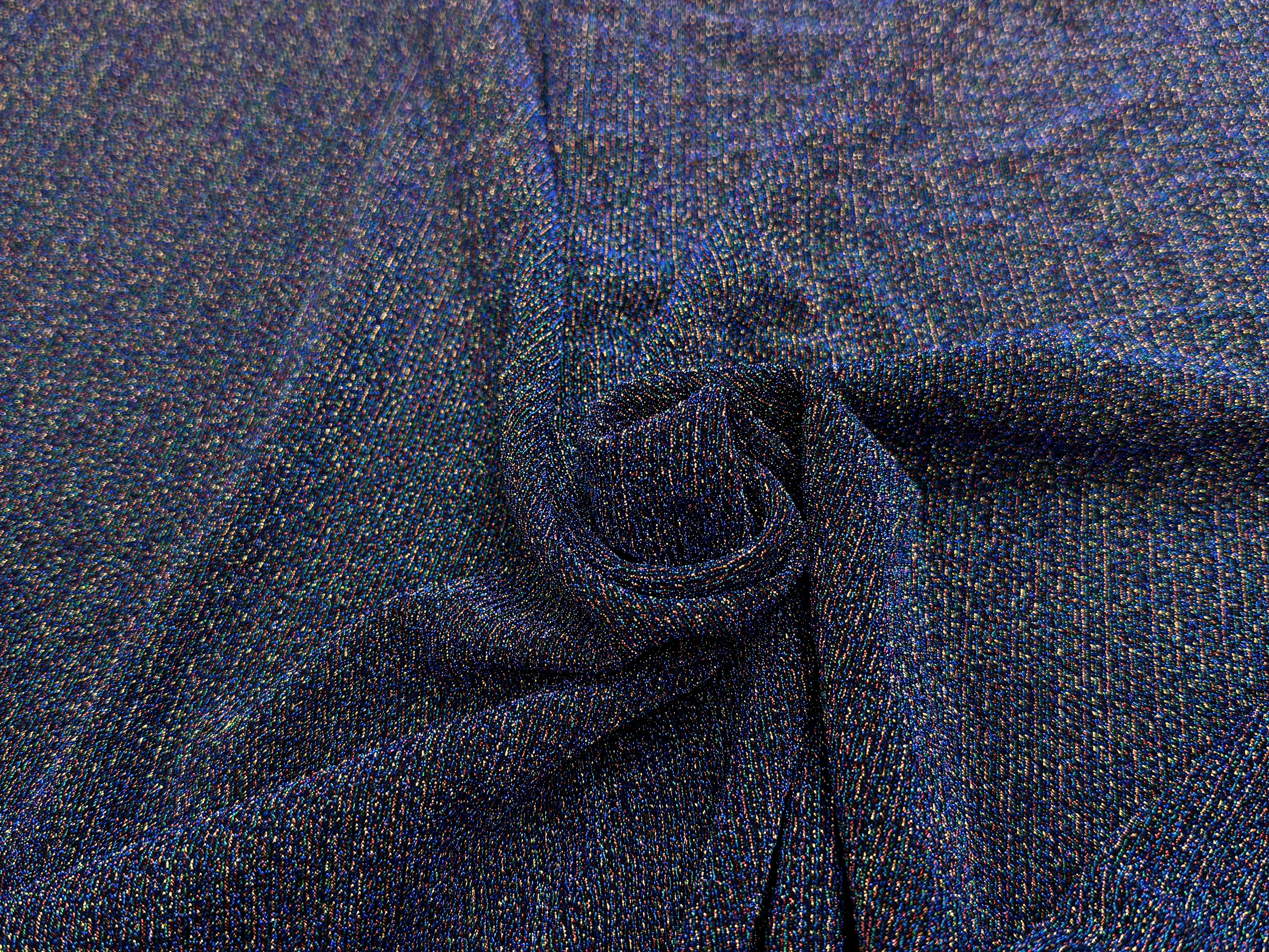 MAILLE FÊTE ULTRA STRETCH BRILLANT POLY MULTICOL INTERLOCK BLEU - My Little Coupon