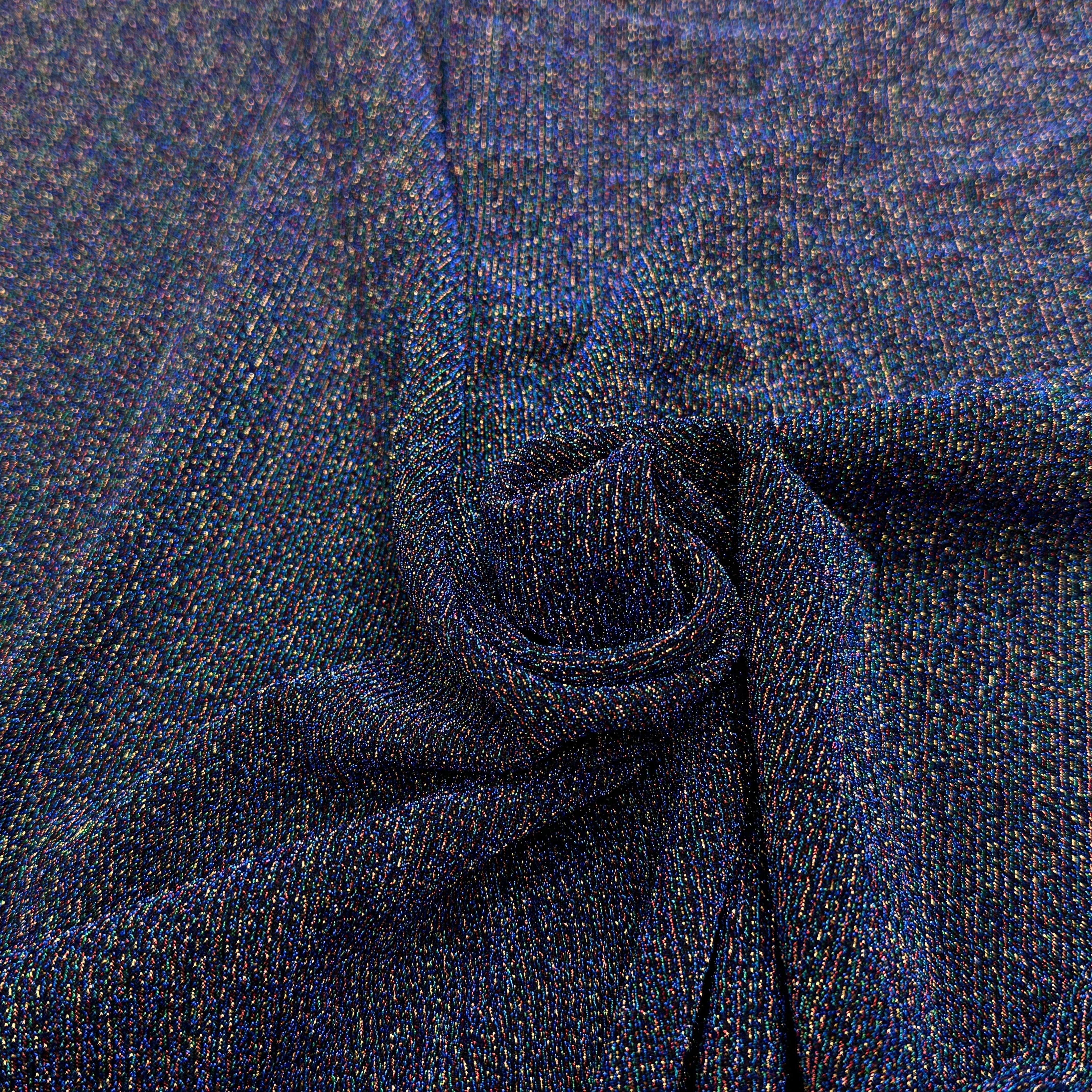 MAILLE FÊTE ULTRA STRETCH BRILLANT POLY MULTICOL INTERLOCK BLEU - My Little Coupon