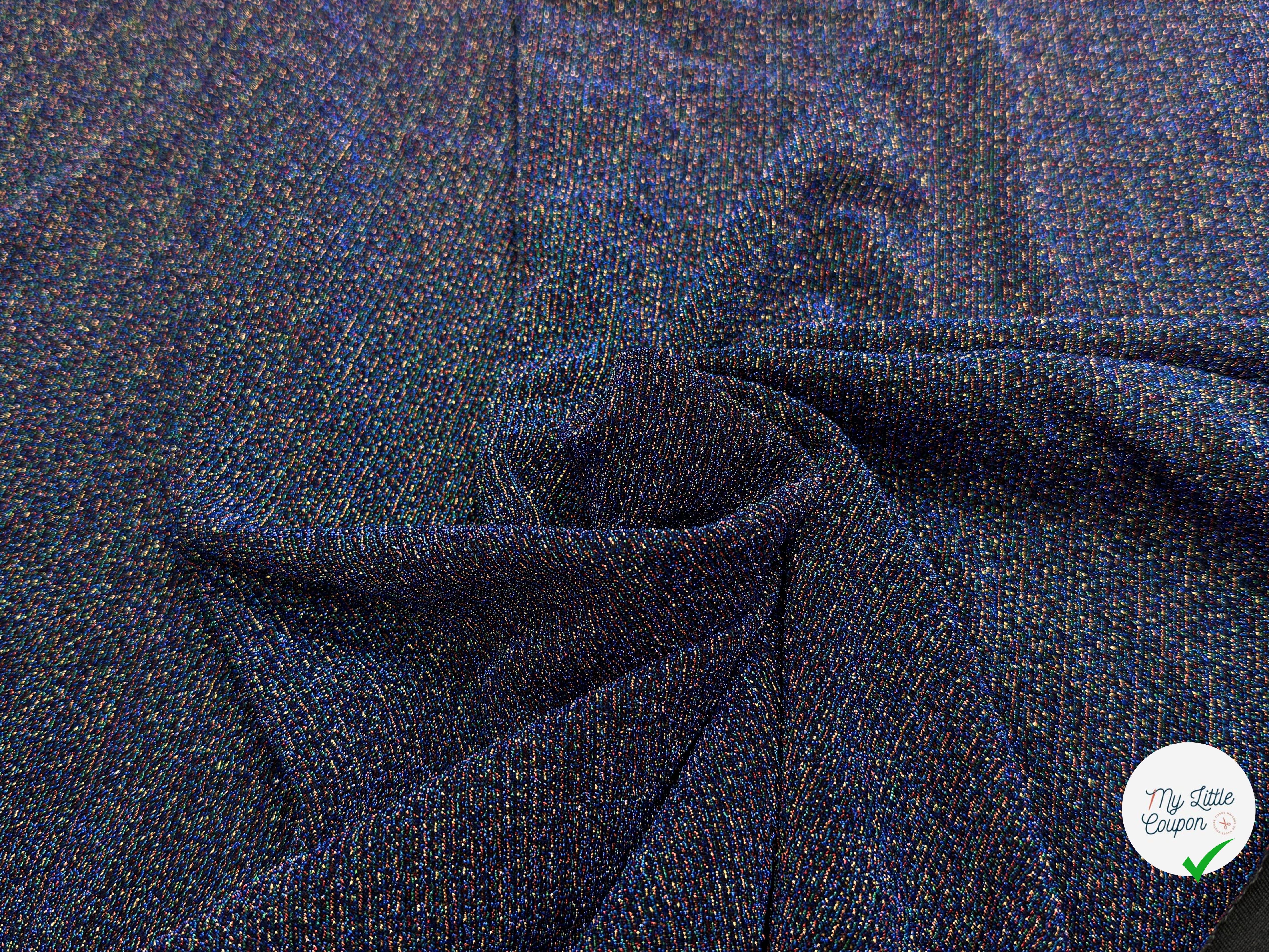 MAILLE FÊTE ULTRA STRETCH BRILLANT POLY MULTICOL INTERLOCK BLEU - My Little Coupon